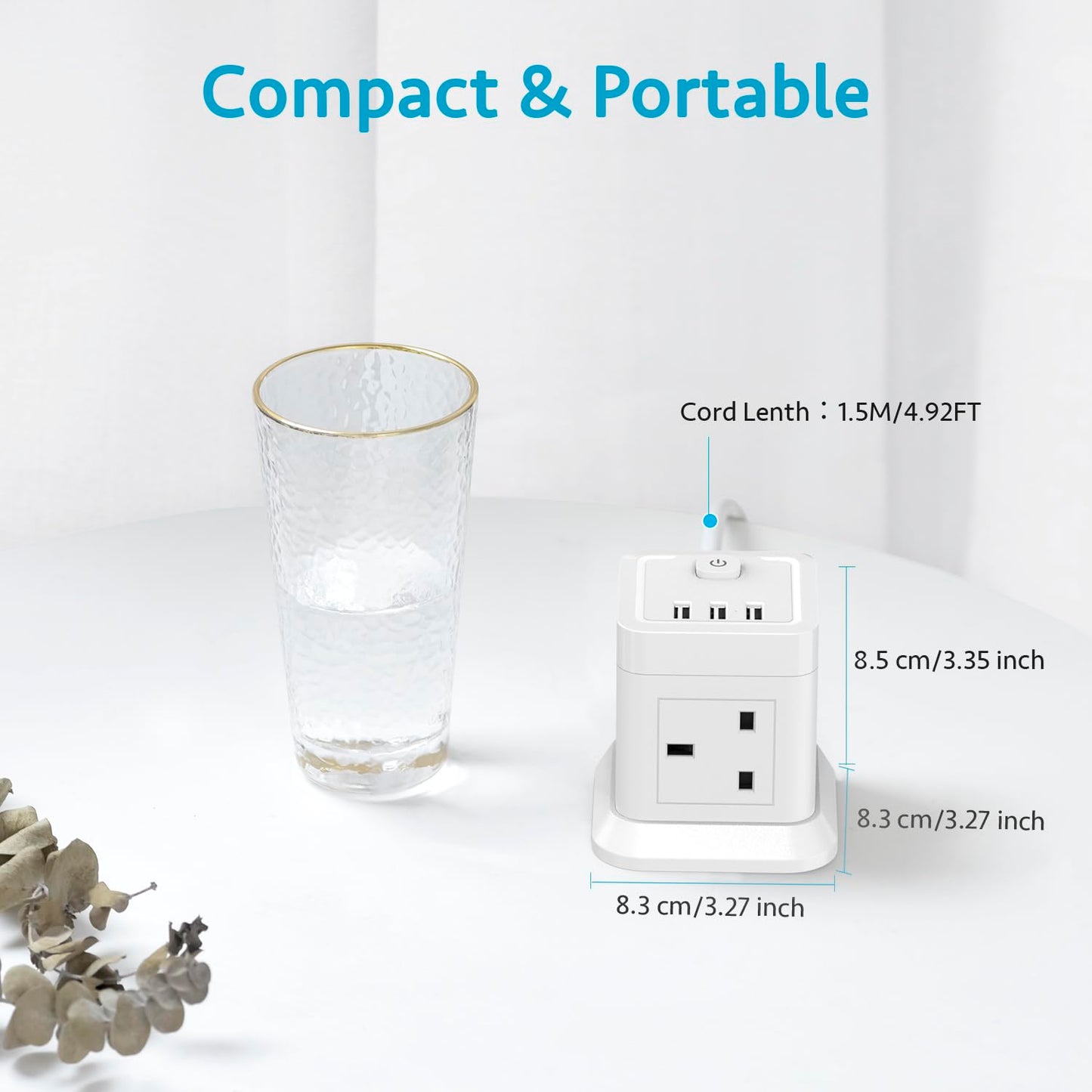 Cube Extension Lead with USB Slots, BEVA 4 Way Multi Plug Power Strip with 3 USB Ports, Desktop Power Extension Socket with 1.5M Extension Cords for Home Dorm Office