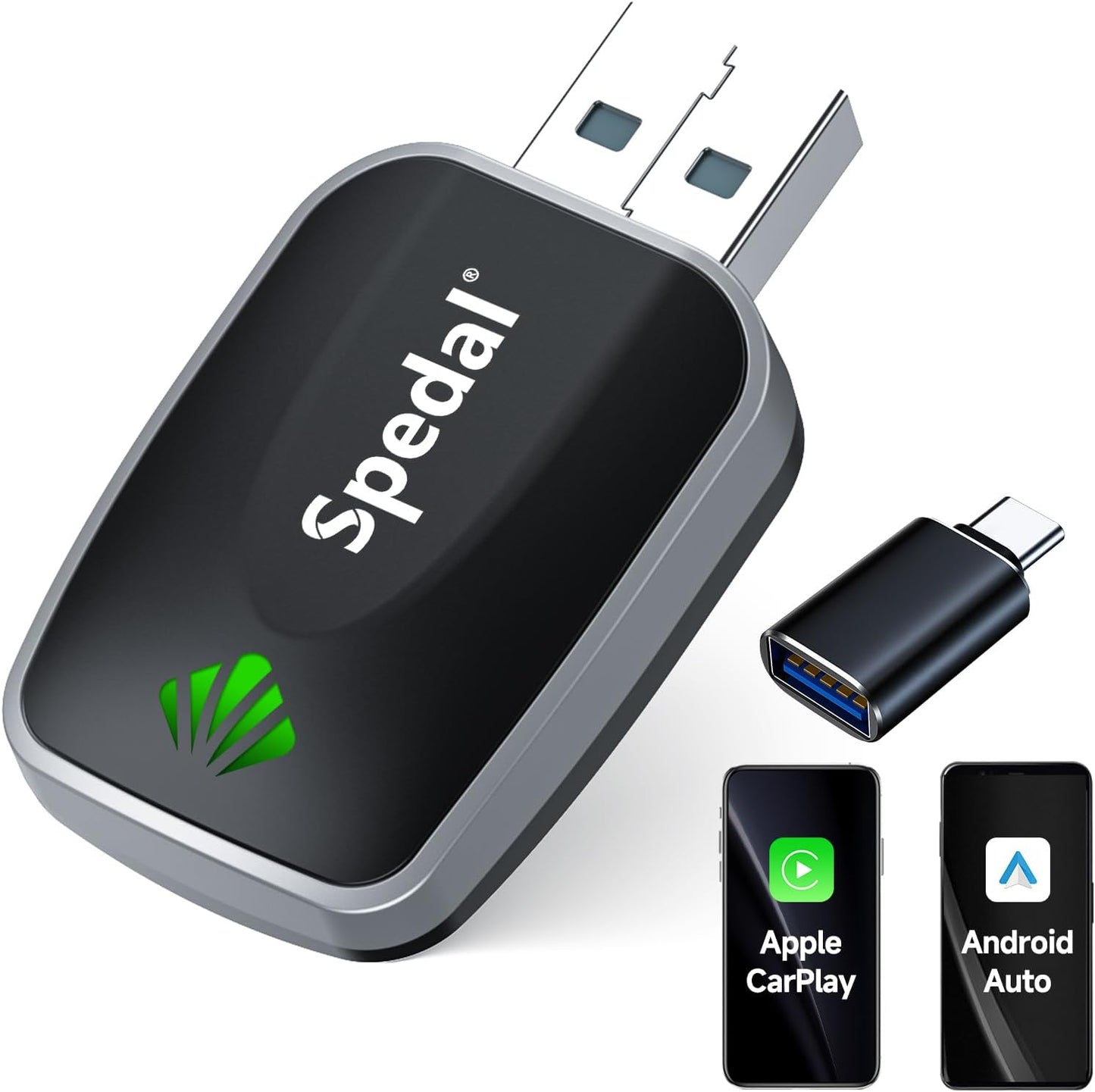 【2025 Mini Wireless CarPlay Adapter UK】Spedal 2-in-1 CarPlay & Android Auto, Converts Wired CarPlay to Wireless, Fit for Cars from 2016 & for iPhone iOS 10+ /Android 11+ Plug & Play, Fast Connection