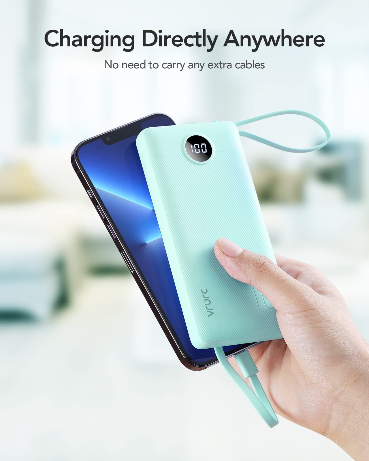 Power Bank With Built in Cables VRURC 10000mAh ,USB C Battery Pack Portable Charger with 5 Outputs 2 Inputs Powerbank LED Display compatible with iPhone 14 13 12 Samsung S21 S20 Xiaomi iPad