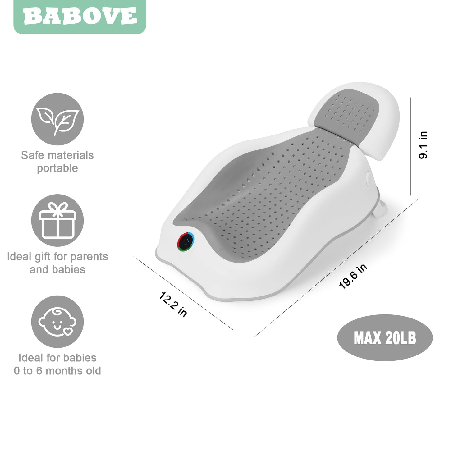 Baby Bath Support Newborn with Thermometer Collapsible , Baby tubs for Newborn Essentials Must Haves-Baby tub (Gray)