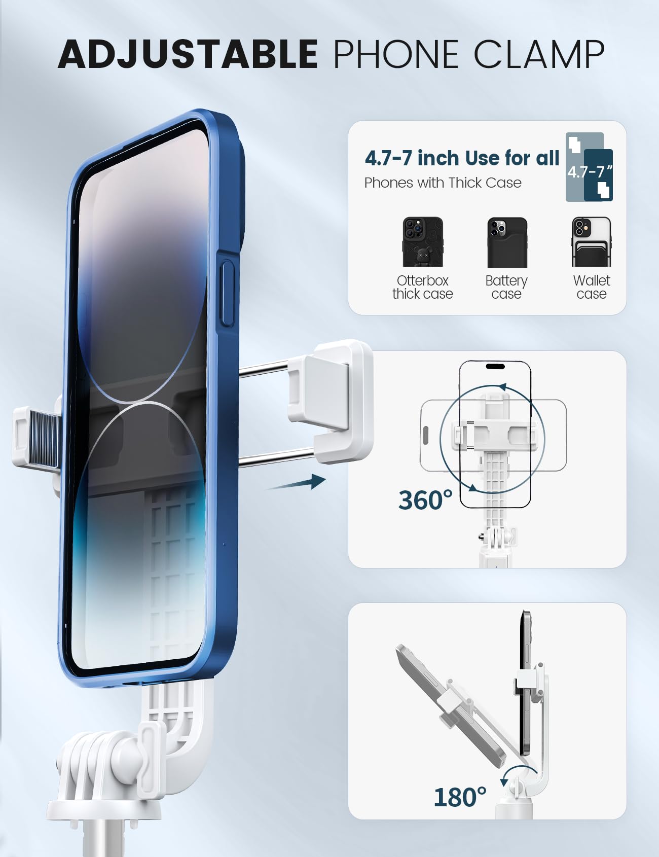 ANXRE Selfie Stick with Reinforced Tripod – 50” Extra Long Adjustable Phone Tripod with Detachable Wireless Remote, Compatible with iPhone & Samsung Smartphones