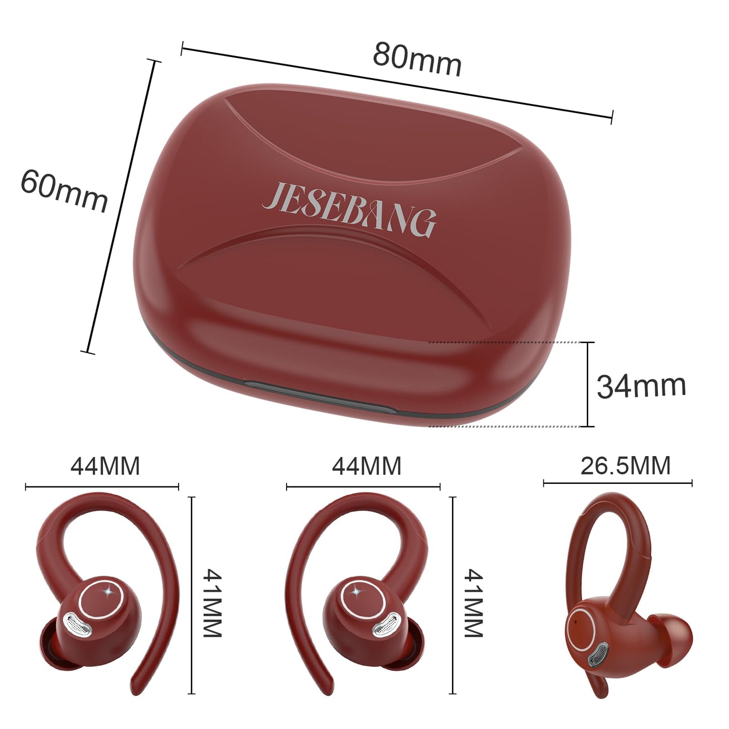 Jesebang Wireless Earbuds Bluetooth 5.3 – HiFi Stereo Sound with ENC Mic, Sport Ear Hooks, 40H Playtime, Dual LED Display