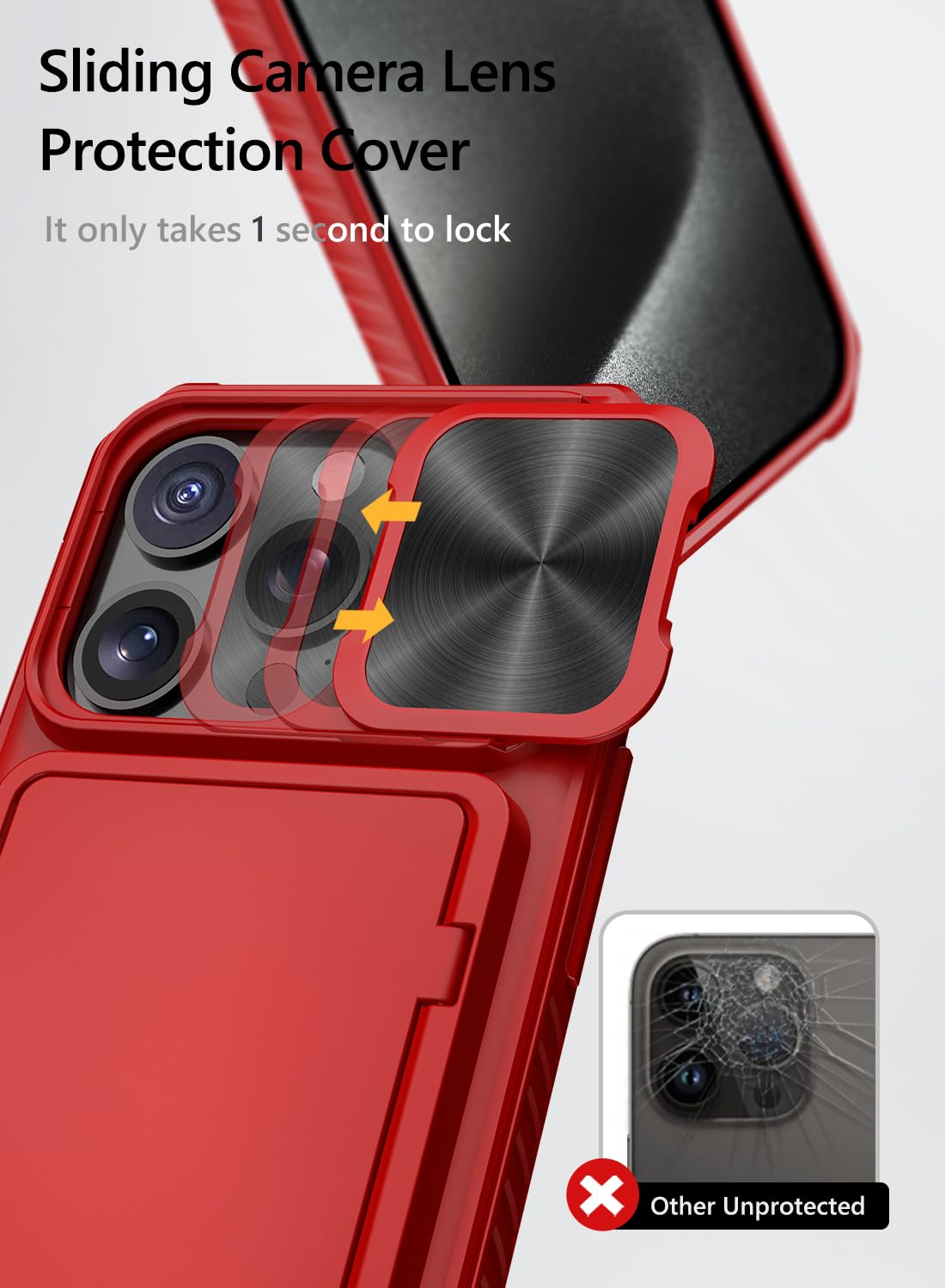Vihibii for iPhone 15 Pro Max Case with Card Holder & Slide Camera Cover & Kickstand, Military Grade Drop Protection, Rugged Hard Back & Silicone Edge Wallet Phone Case