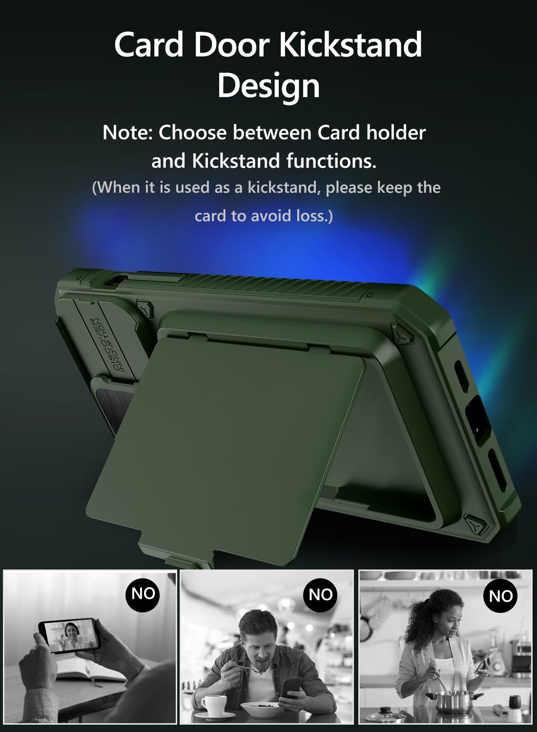 Vihibii for iPhone 15 Pro Max Case with Card Holder & Slide Camera Cover & Kickstand, Military Grade Drop Protection, Rugged Hard Back & Silicone Edge Wallet Phone Case