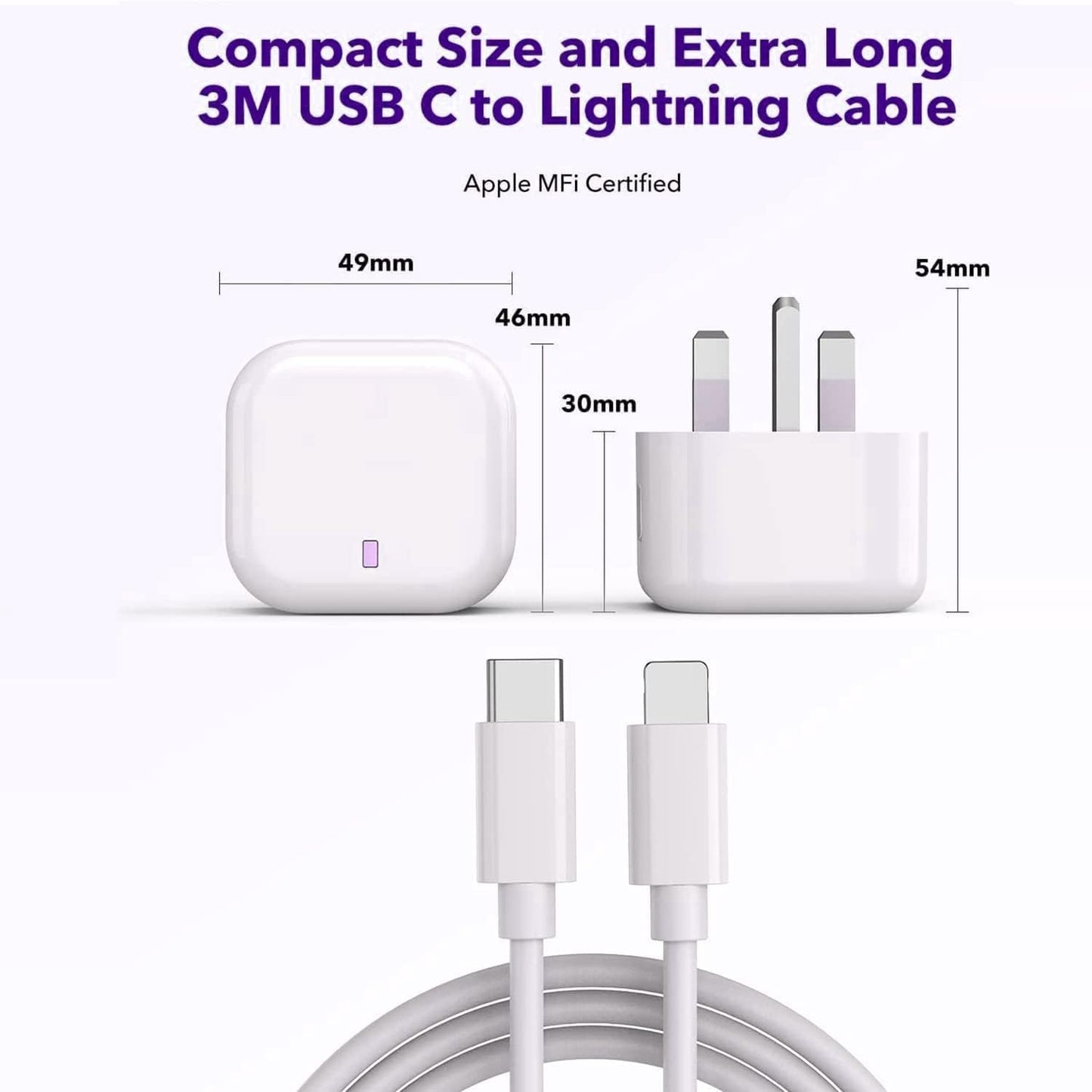 iPhone Fast Charger, 20W USB C Fast Charger Plug with iPhone Charger Cable 1M, iPhone Charger Plug and Cable for iPhone 14/14 Mini/ 14 Pro/ 14 Pro Max/ 13/12/ 11/ SE/ 8/7, Pad