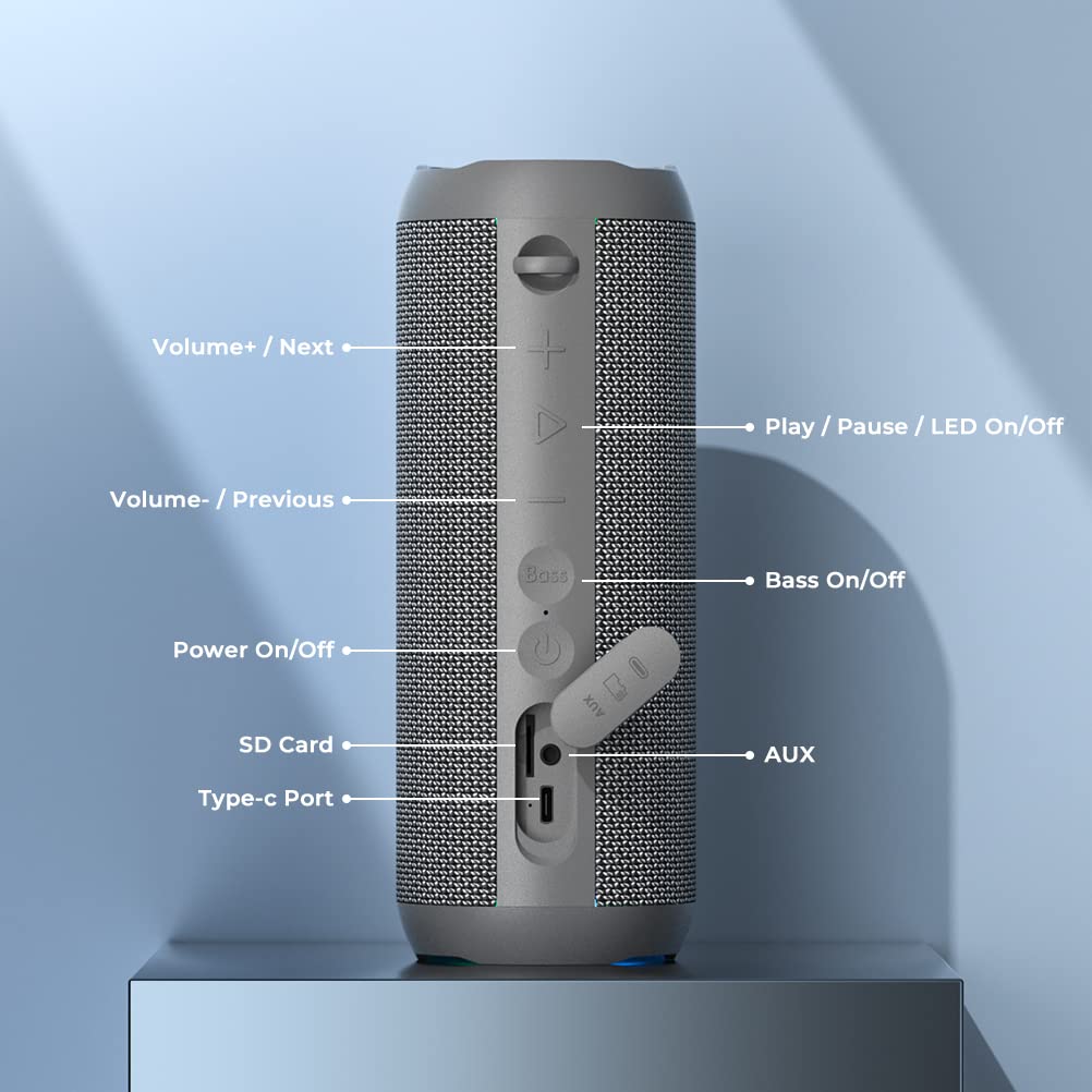 RIENOK Bluetooth Speaker Portable Wireless Bluetooth Speaker with 30W Enhanced Bass Waterproof Bluetooth Outdoor Speaker for Travel Sport