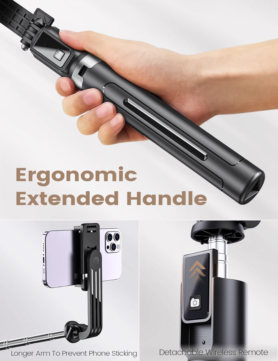 ANXRE Selfie Stick with Reinforced Tripod – 50” Extra Long Adjustable Phone Tripod with Detachable Wireless Remote, Compatible with iPhone & Samsung Smartphones