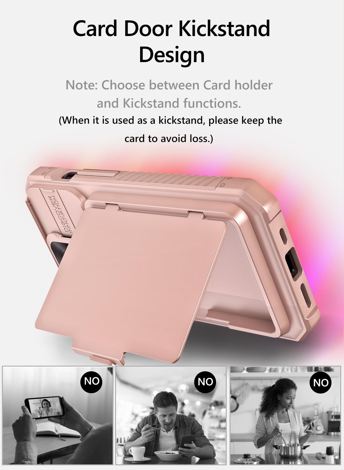Vihibii for iPhone 15 Pro Max Case with Card Holder & Slide Camera Cover & Kickstand, Military Grade Drop Protection, Rugged Hard Back & Silicone Edge Wallet Phone Case
