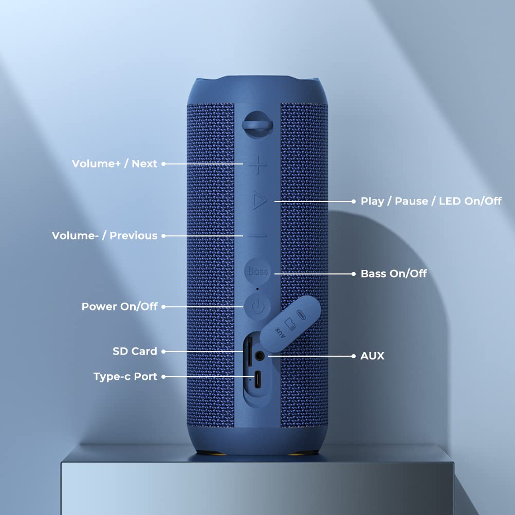 RIENOK Bluetooth Speaker Portable Wireless Bluetooth Speaker with 30W Enhanced Bass Waterproof Bluetooth Outdoor Speaker for Travel Sport
