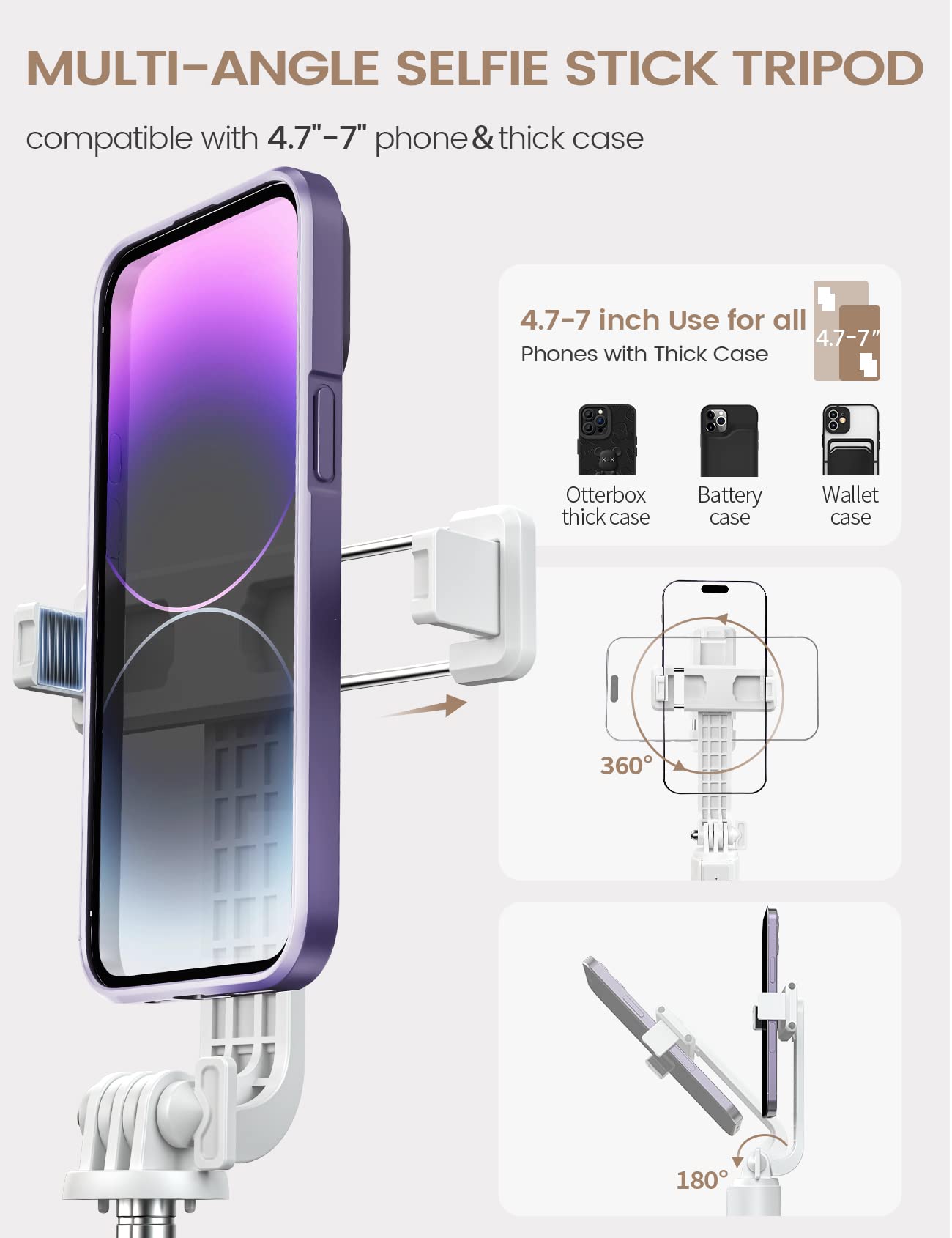 ANXRE Selfie Stick with Reinforced Tripod – 50” Extra Long Adjustable Phone Tripod with Detachable Wireless Remote, Compatible with iPhone & Samsung Smartphones