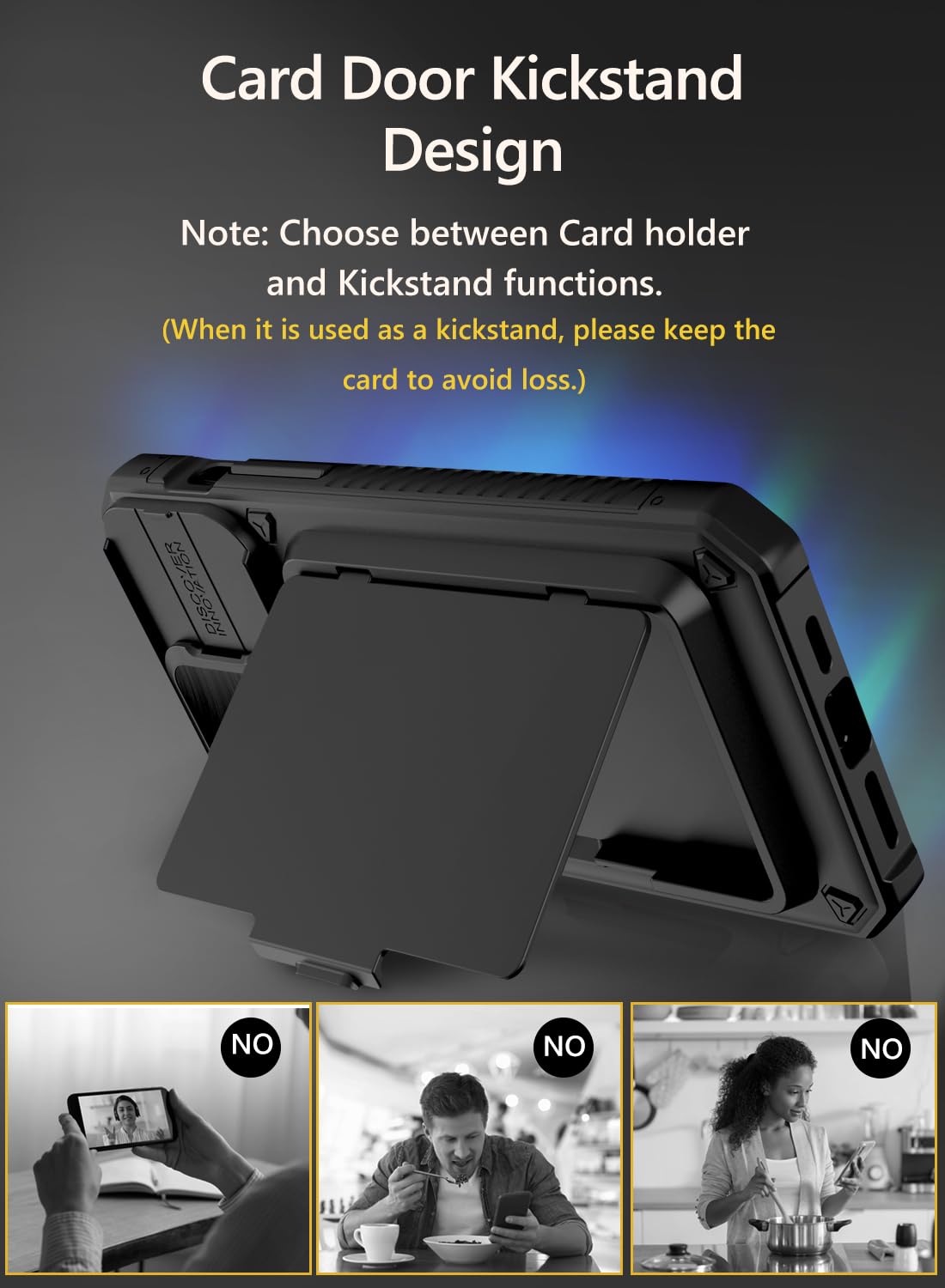 Vihibii for iPhone 15 Pro Max Case with Card Holder & Slide Camera Cover & Kickstand, Military Grade Drop Protection, Rugged Hard Back & Silicone Edge Wallet Phone Case