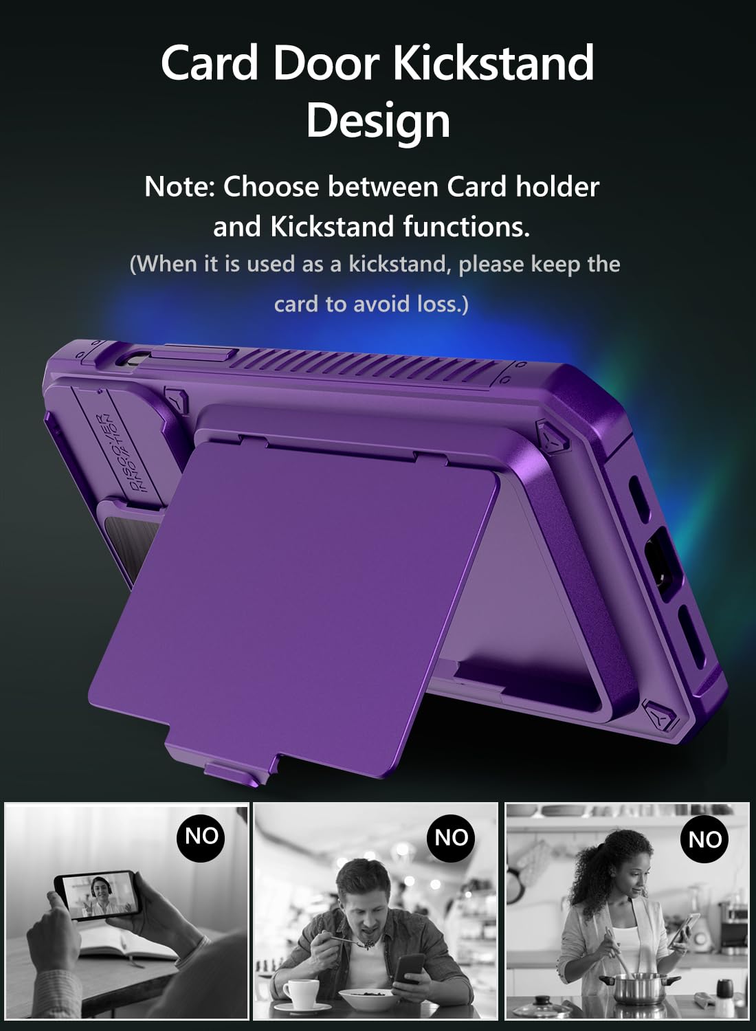 Vihibii for iPhone 15 Pro Max Case with Card Holder & Slide Camera Cover & Kickstand, Military Grade Drop Protection, Rugged Hard Back & Silicone Edge Wallet Phone Case