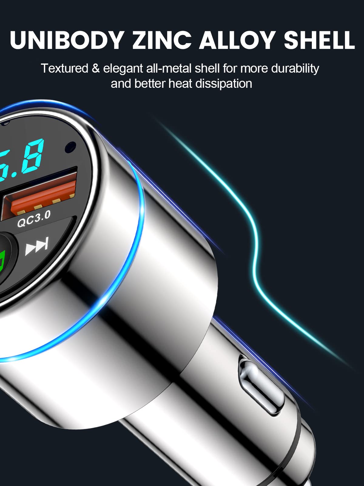 Bluetooth Car Adapter 5.3, Mohard All-Metal PD 30W & QC3.0 18W Fast Car Charger, Wireless FM Radio Car Kit FM Transmitter for Car,Noise Cancelling Hands-Free Call