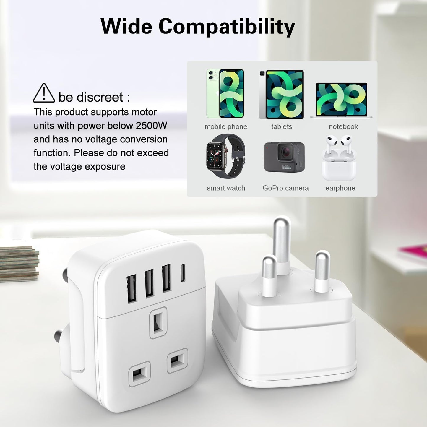 Amoi UK to South Africa Plug Adapter,Grounded Type M South Africa Plug Adapter, with 4 USB Ports 17W USB C Fast Travel Charger, Africa,Namibia, Swaziland, Lesotho, Bhutan,Botswana(Type M)