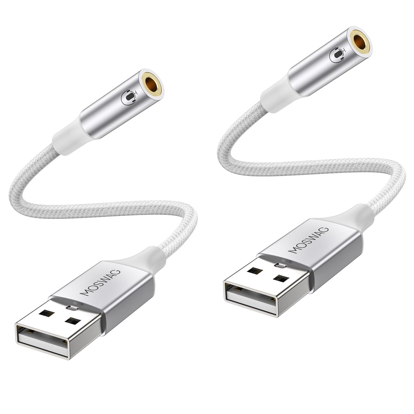 MOSWAG USB to 3.5mm Jack Audio Adapter,External Sound Card USB-with 3.5mm Aux Stereo Converter Compatible with Headset,PC,Laptop,Linux,Desktops