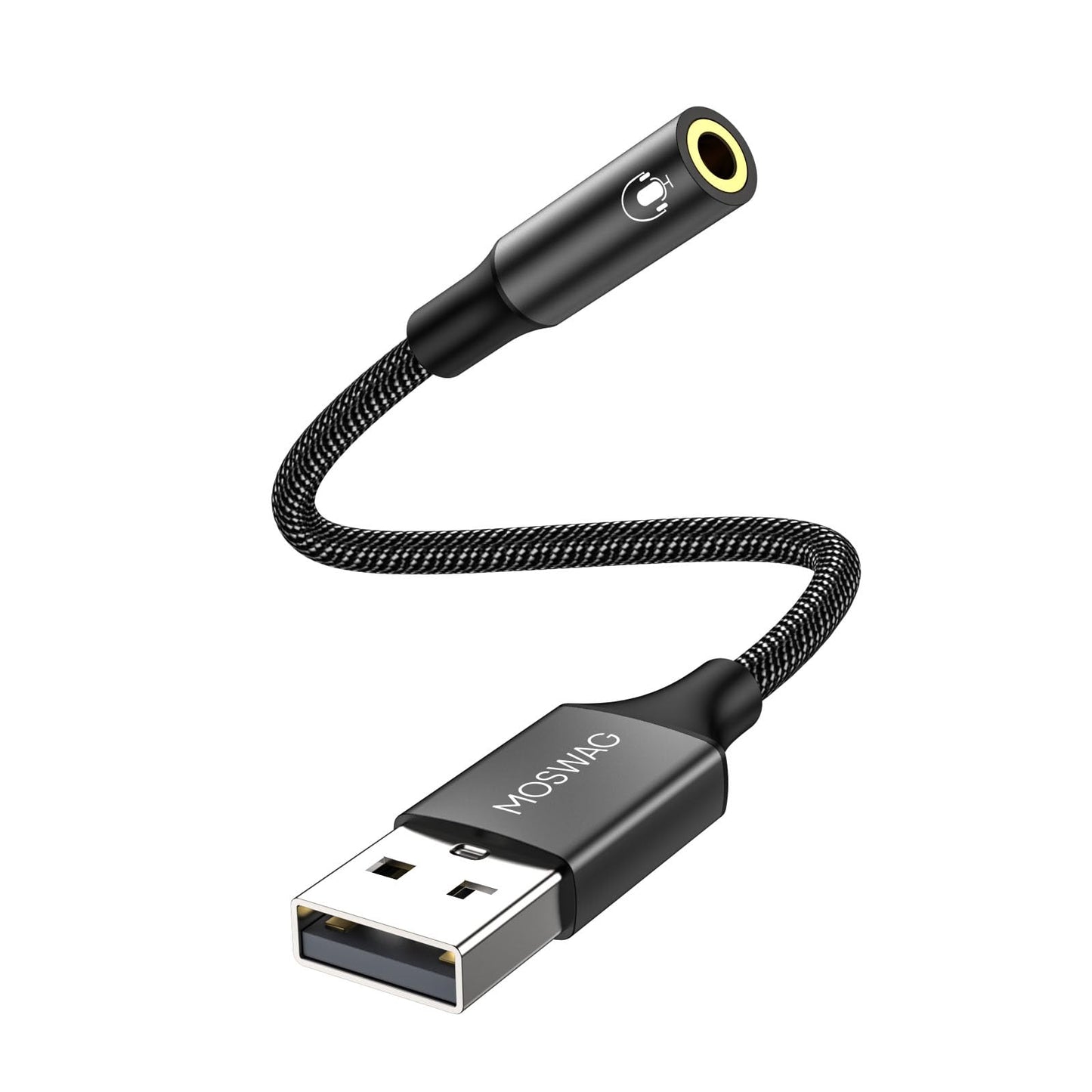 MOSWAG USB to 3.5mm Jack Audio Adapter,External Sound Card USB-with 3.5mm Aux Stereo Converter Compatible with Headset,PC,Laptop,Linux,Desktops