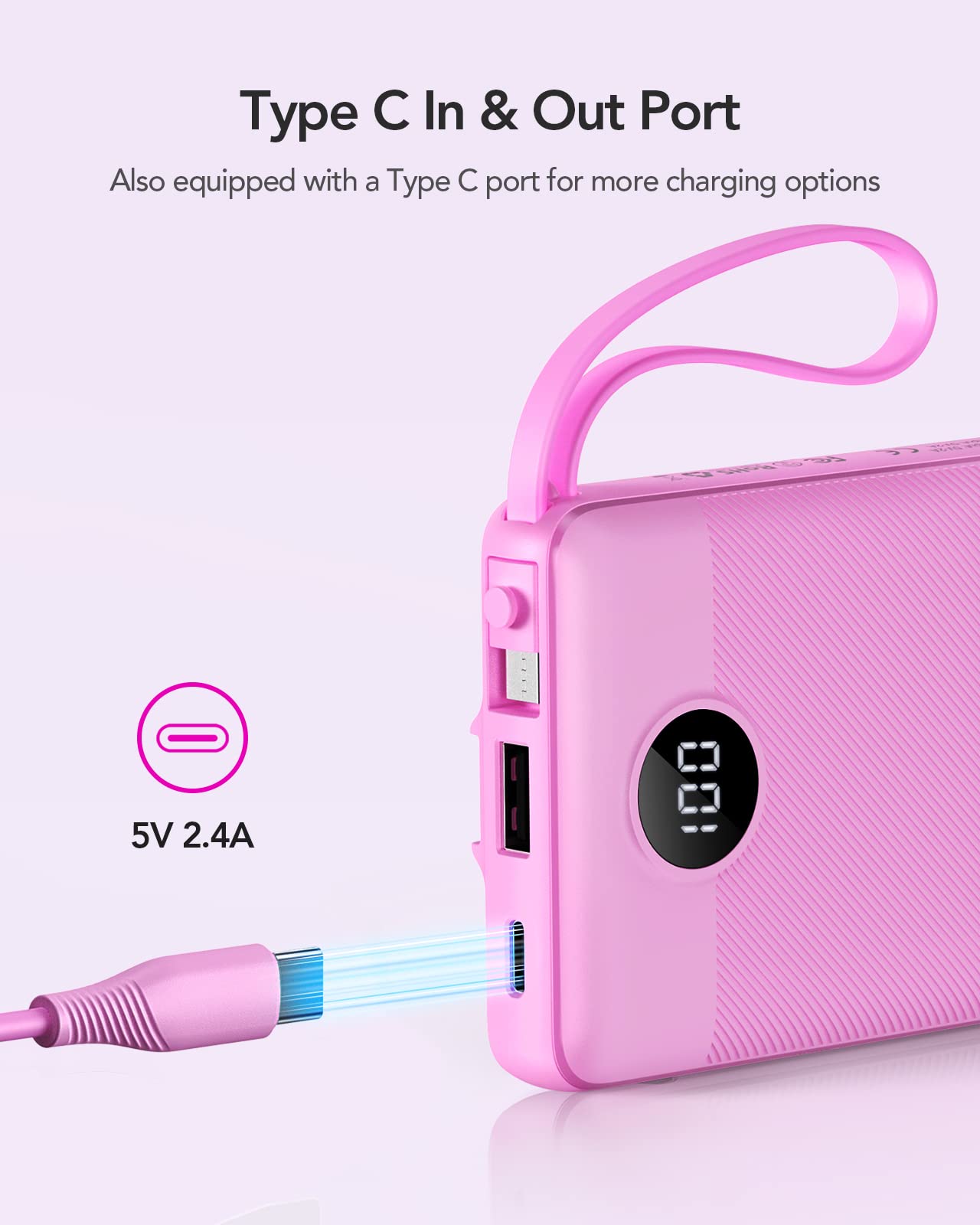 Power Bank With Built in Cables VRURC 10000mAh ,USB C Battery Pack Portable Charger with 5 Outputs 2 Inputs Powerbank LED Display compatible with iPhone 14 13 12 Samsung S21 S20 Xiaomi iPad