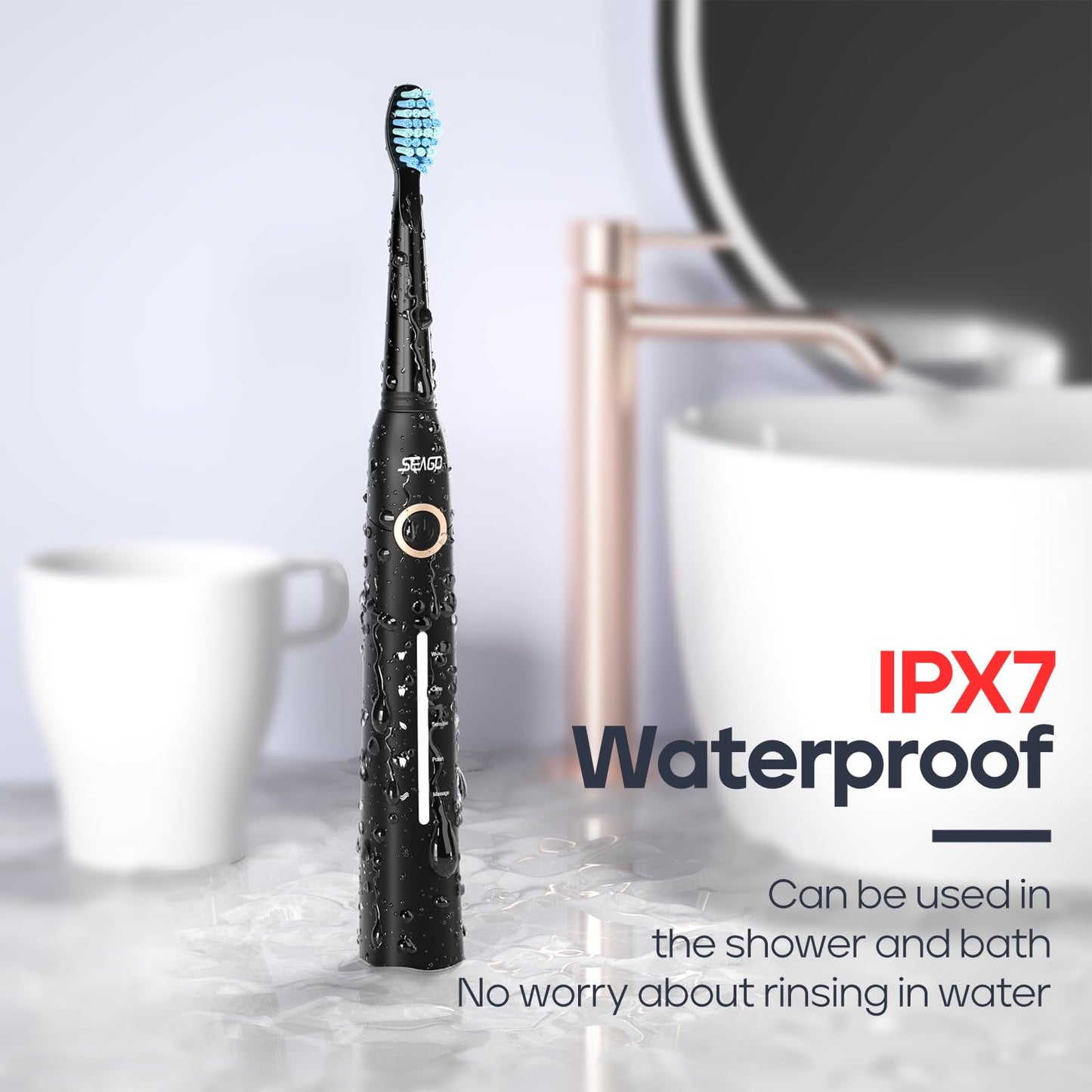 Electric Toothbrush with 8 Brush Heads – 40,000 VPM Sonic Power, Rechargeable, 5 Cleaning Modes, Teeth Whitening Gift Set (Black)