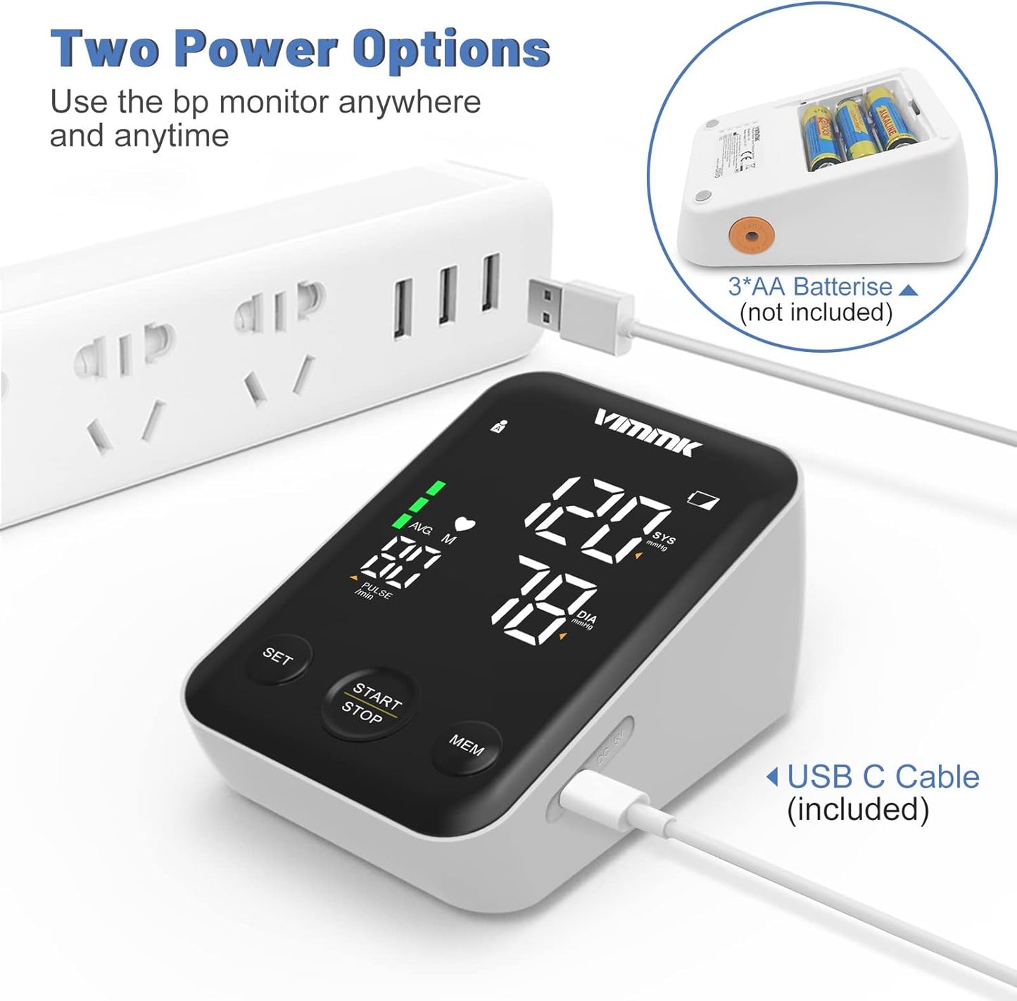 Blood Pressure Monitor CE Approved UK, Vimmk Upper Arm Blood Pressure Machines for Home Use Accurate BP Cuff LED Backlight Display Heart Rate Detection 2x120 Records
