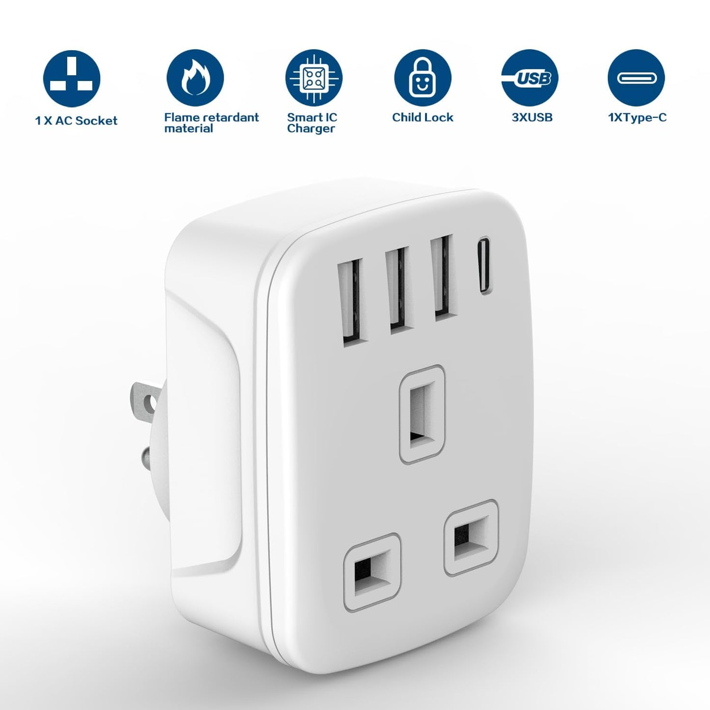 Amoi UK to South Africa Plug Adapter,Grounded Type M South Africa Plug Adapter, with 4 USB Ports 17W USB C Fast Travel Charger, Africa,Namibia, Swaziland, Lesotho, Bhutan,Botswana(Type M)