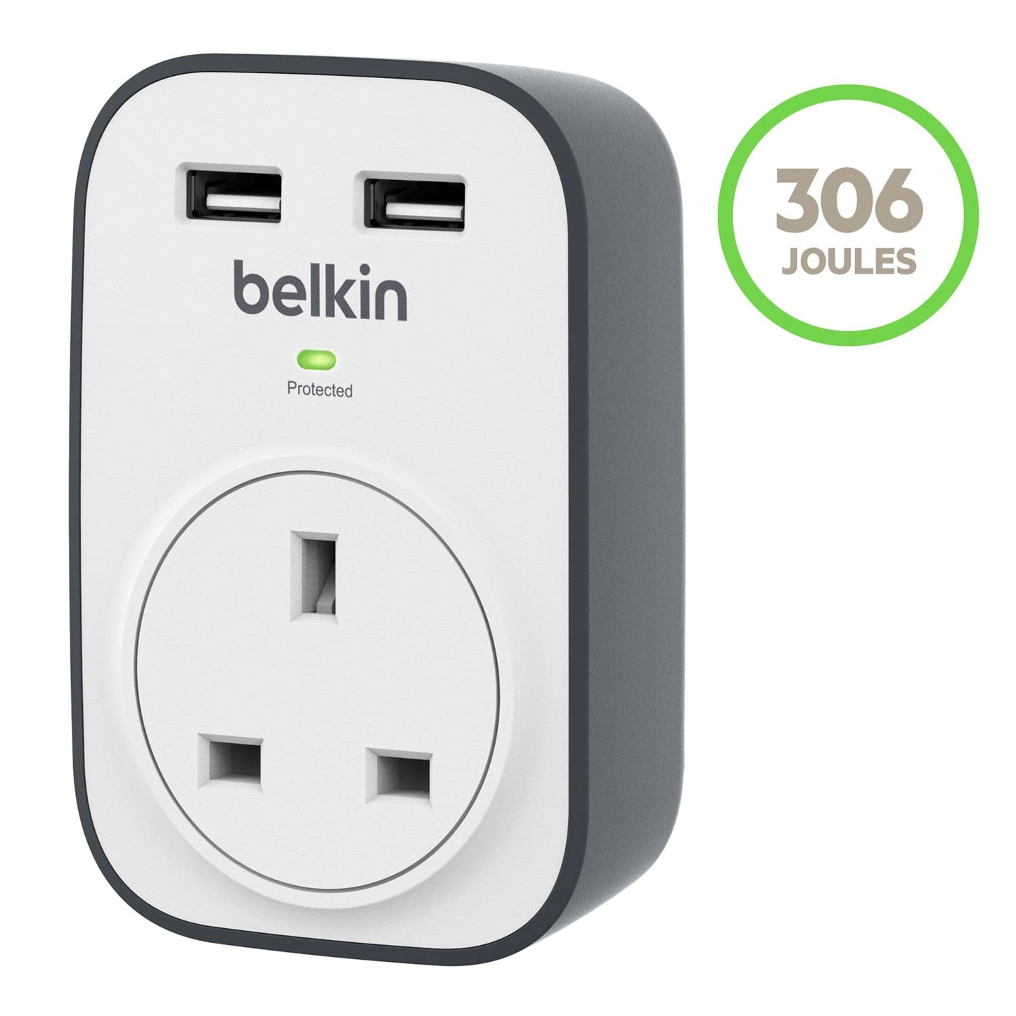 Belkin Surge Protected Extension Lead – 8 Sockets + 2 USB Ports (2.4A), 2m Cable