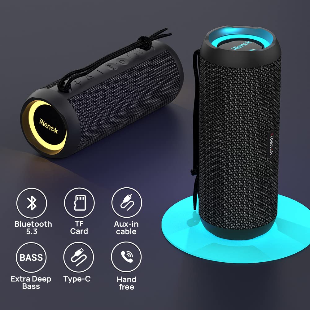 RIENOK Bluetooth Speaker Portable Wireless Bluetooth Speaker with 30W Enhanced Bass Waterproof Bluetooth Outdoor Speaker for Travel Sport