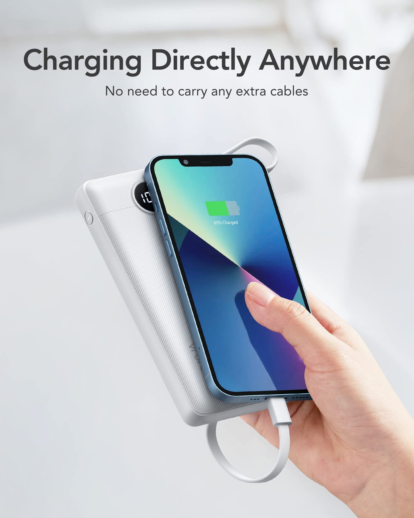 Power Bank With Built in Cables VRURC 10000mAh ,USB C Battery Pack Portable Charger with 5 Outputs 2 Inputs Powerbank LED Display compatible with iPhone 14 13 12 Samsung S21 S20 Xiaomi iPad