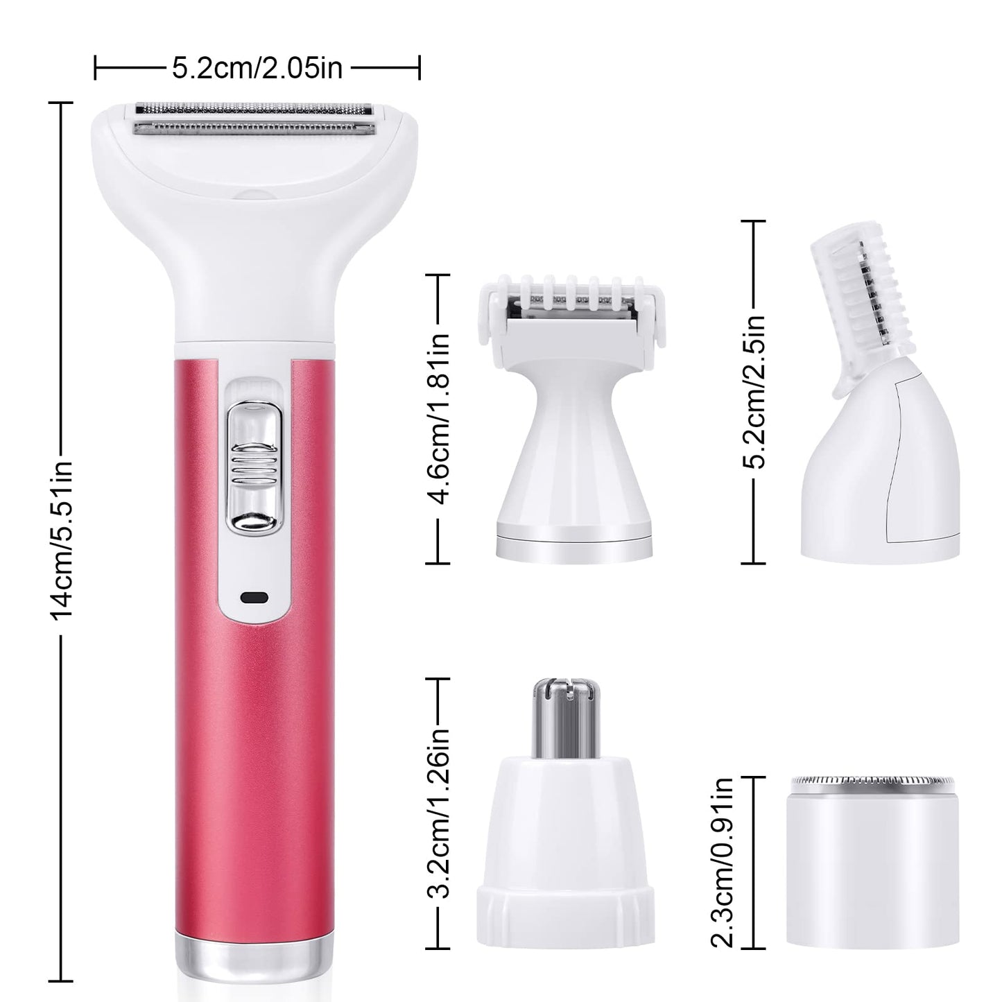ACWOO Cordless 4 in 1 Electric Lady Shaver for Women, Rechargeable Painless Razor Bikini Trimmer Wet and Dry Hair Removal for Face Legs Underarm Nose and Eyebrow