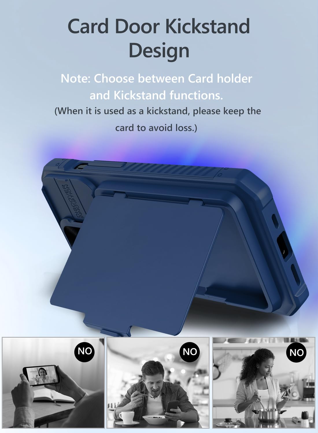 Vihibii for iPhone 15 Pro Max Case with Card Holder & Slide Camera Cover & Kickstand, Military Grade Drop Protection, Rugged Hard Back & Silicone Edge Wallet Phone Case