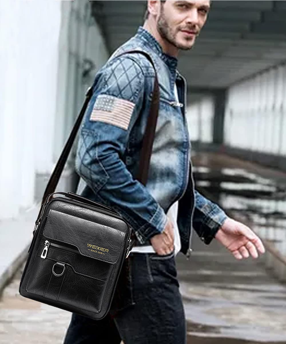 A-QMZL Men's Shoulder Bag Leather Business Travel Daily Use (dark brown)