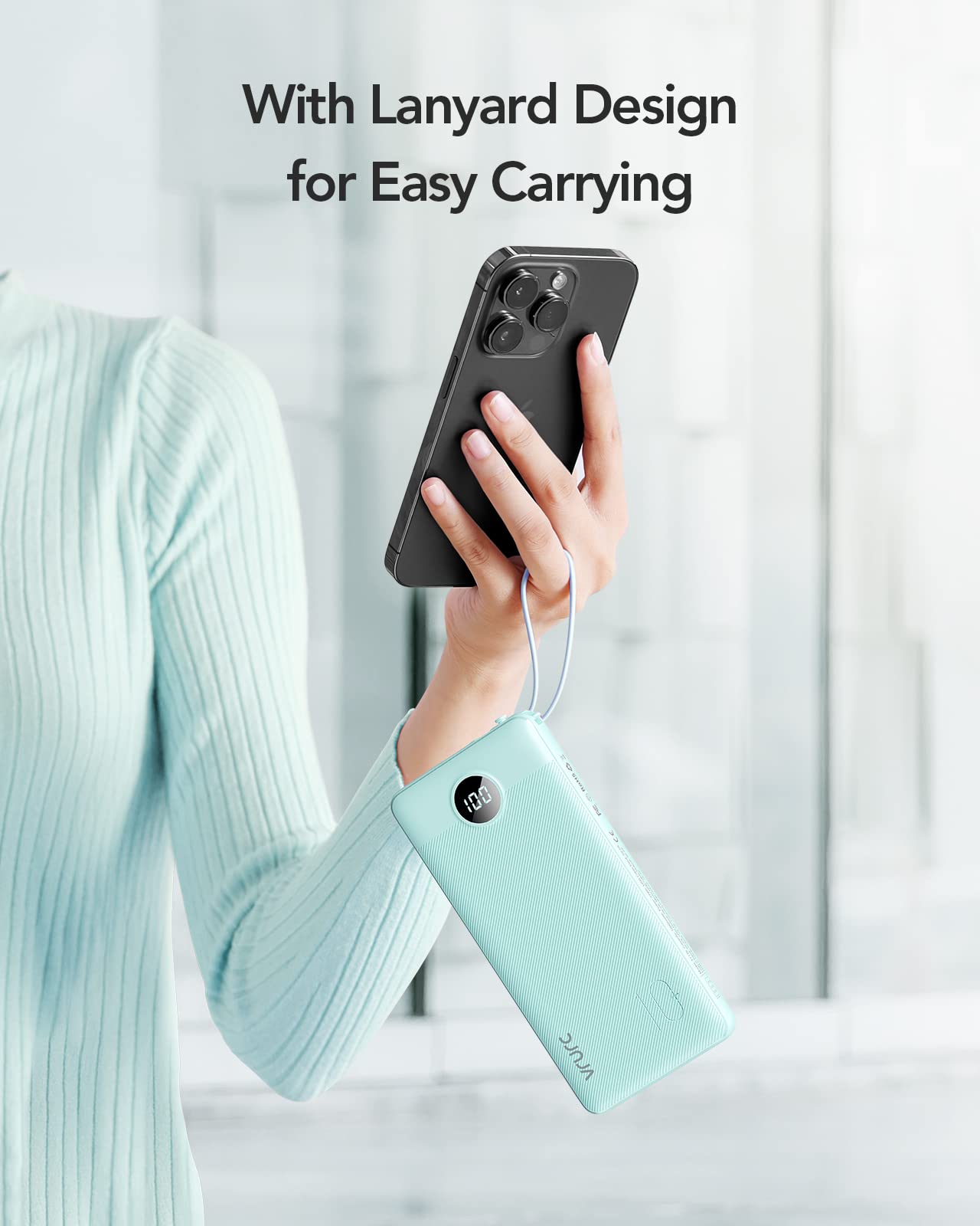 Power Bank With Built in Cables VRURC 10000mAh ,USB C Battery Pack Portable Charger with 5 Outputs 2 Inputs Powerbank LED Display compatible with iPhone 14 13 12 Samsung S21 S20 Xiaomi iPad