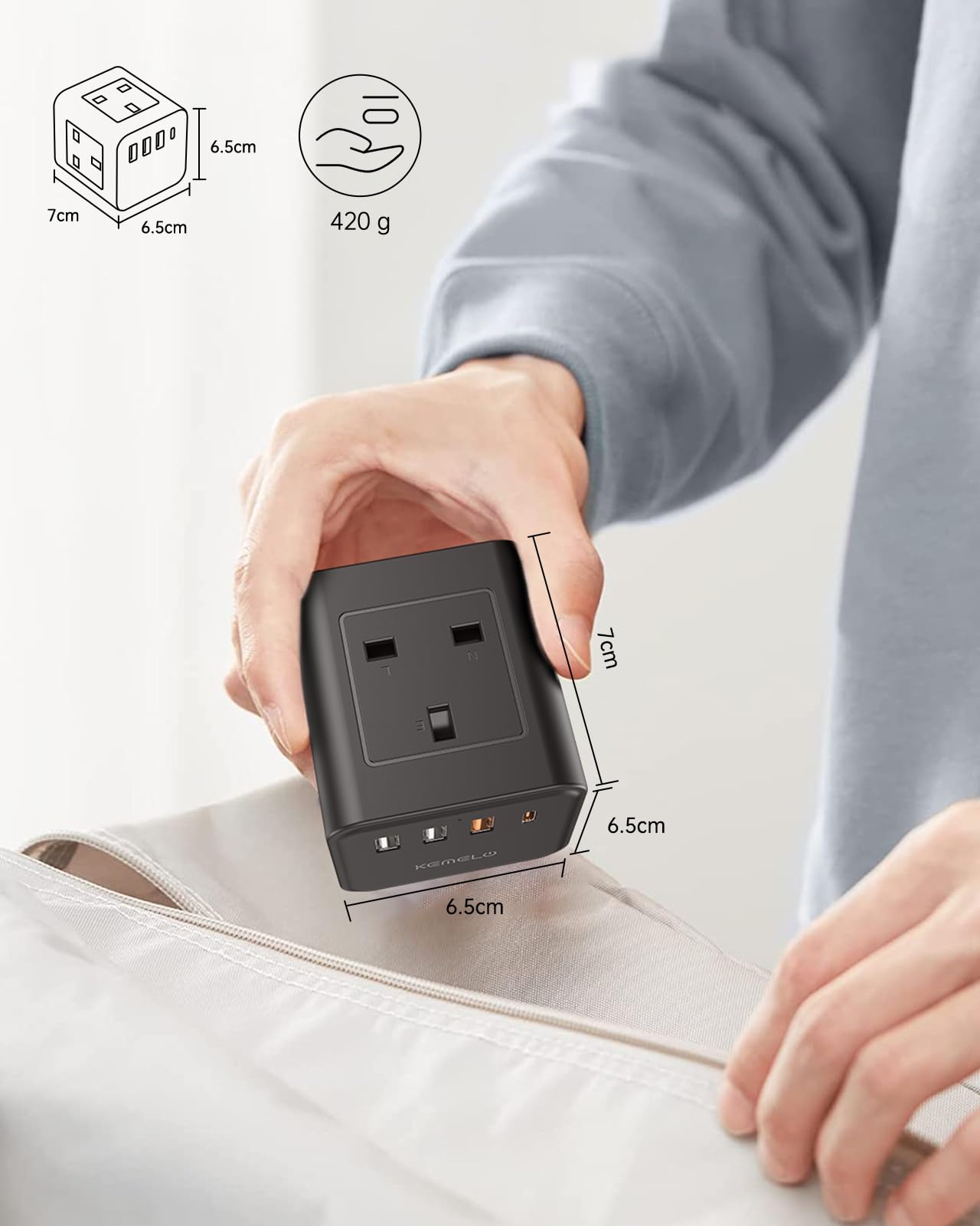Kemelo Cube Extension Lead with 4 USB Ports – 4-Way 13A/3250W Power Strip with Child Safety, 1.5M Cable, UK Desktop Multi Plug Socket