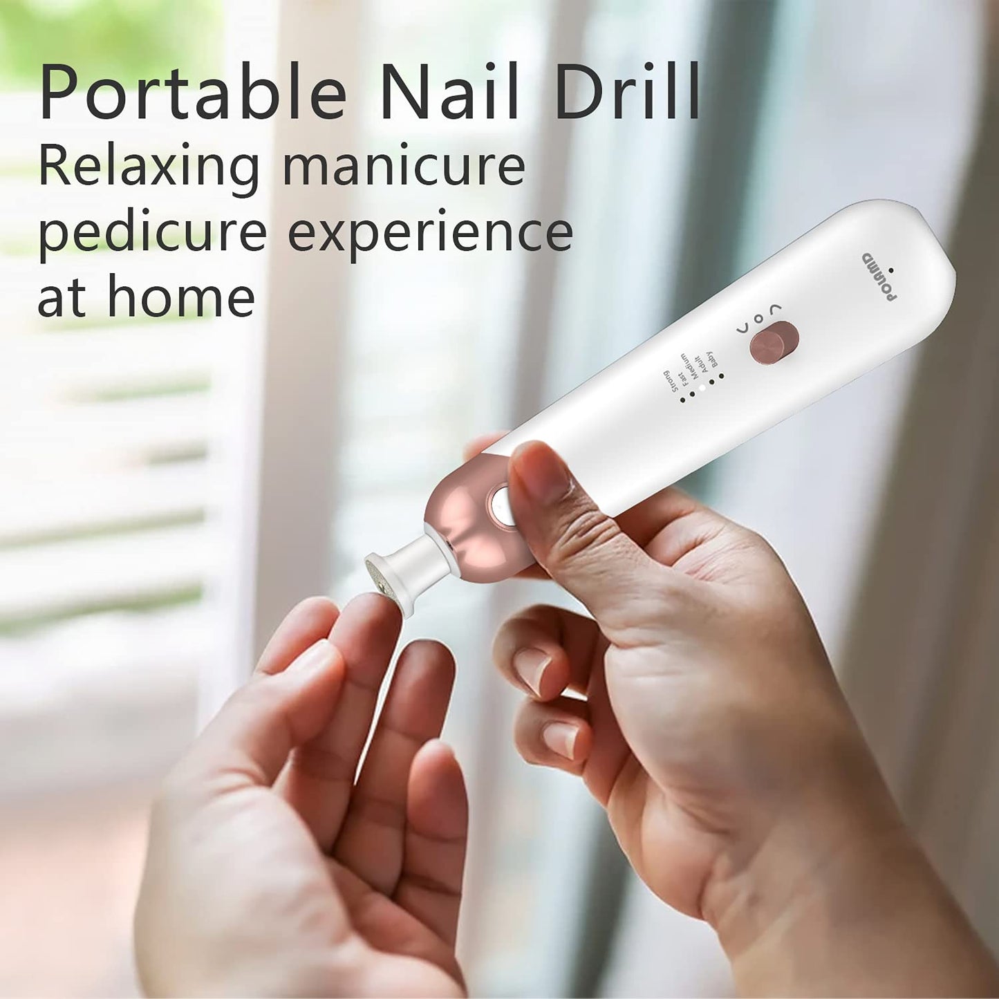 POLAMD Cordless Manicure & Pedicure Set – Rechargeable Electric Nail File with 5 Speeds, LED Light & Durable Attachments for Cuticles and Hard Skin Removal