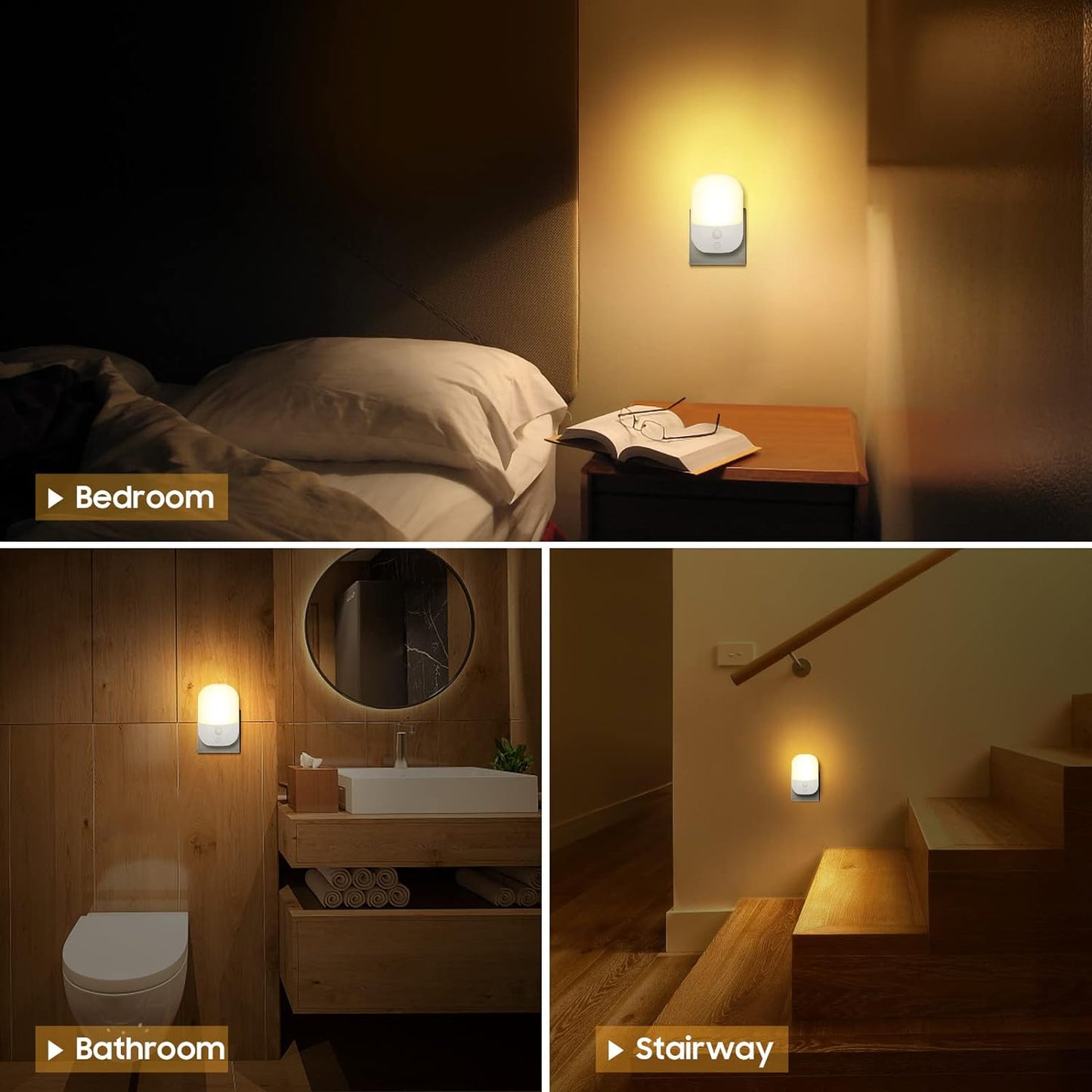 Plug-in Night Light with Dusk to Dawn Photocell & 5 Brightness Settings – Warm White, Ideal for Children’s Rooms, Hallways, Garage