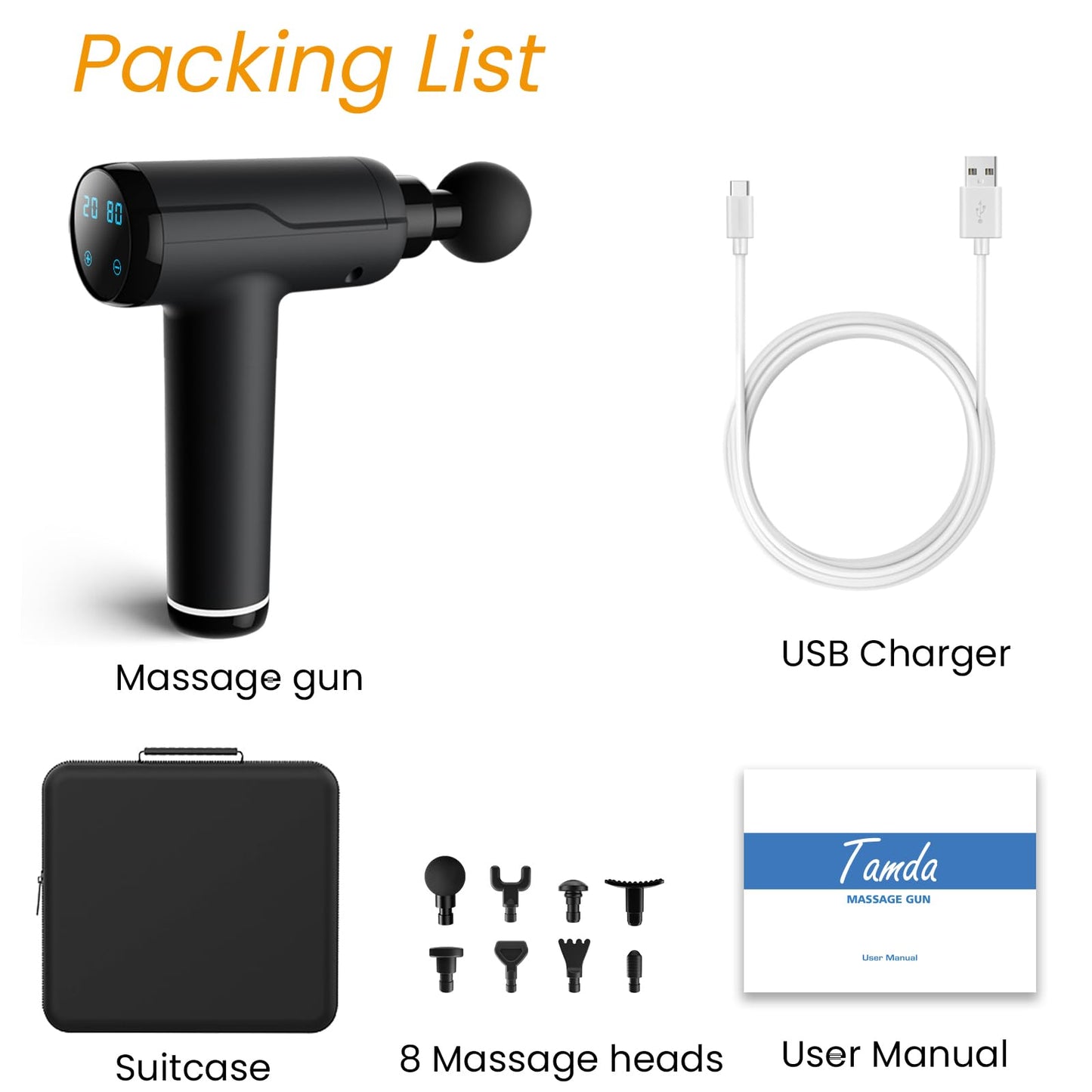 Deep Tissue Massage Gun – Portable Muscle Massager with 8 Massage Heads, LCD Touch Screen, Quiet Glide Technology, Powerful Cordless Percussion