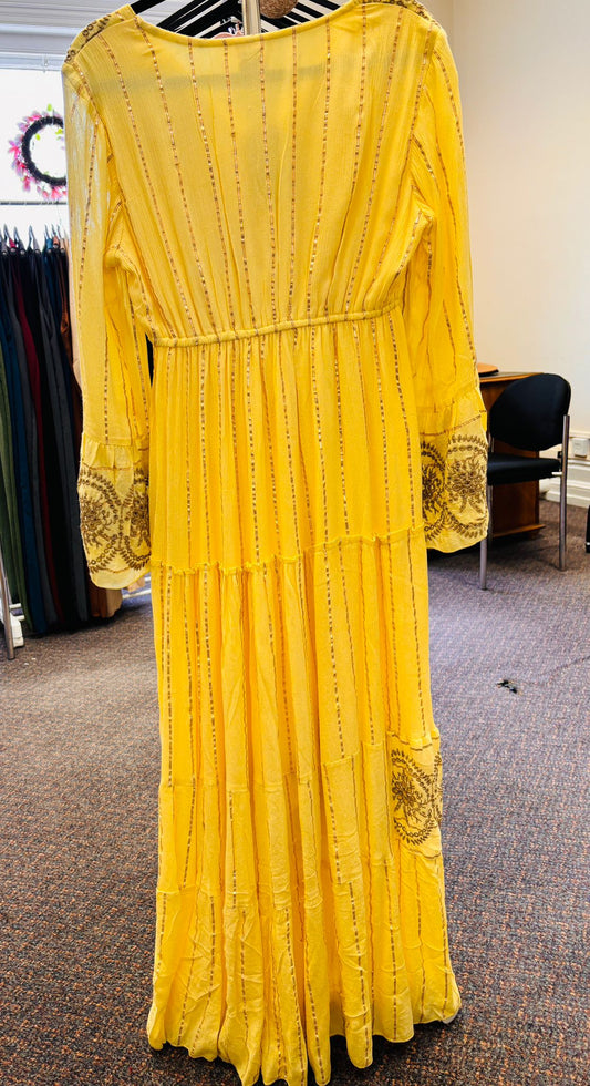 Canary Yellow Cotton Long Dress – Bust 42” | Length 54” | Elastic Waist New Style