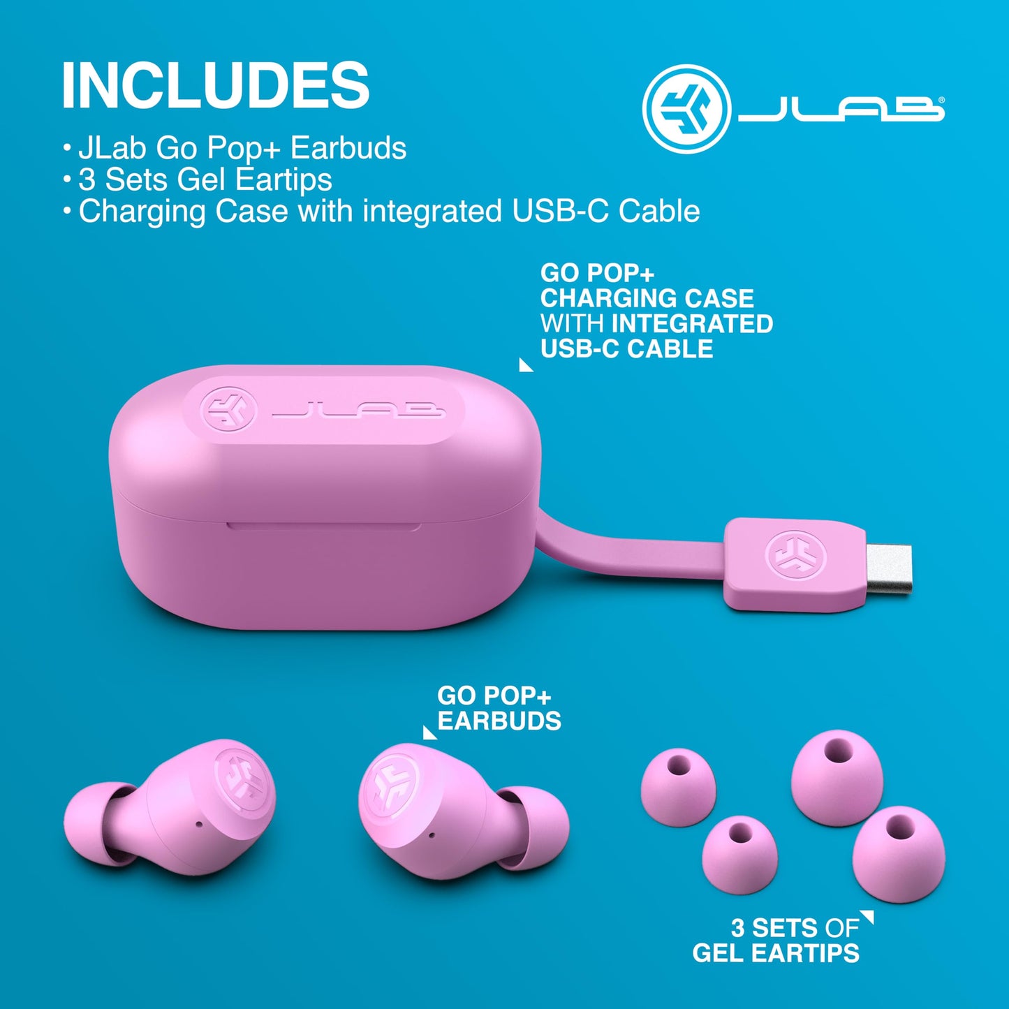 JLab Go Air Pop+ True Wireless Earbuds – Bluetooth Earphones with 35H Playtime, USB-C Charging Case, EQ3 Sound & Multipoint, Black