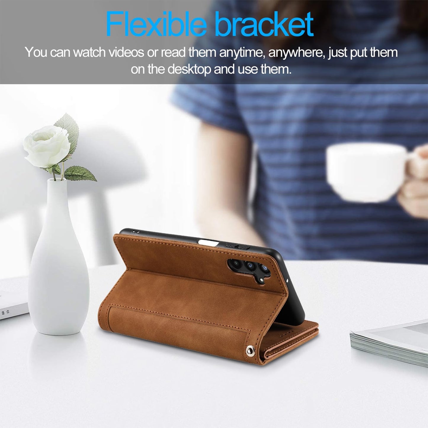 UEEBAI Wallet Case for Samsung Galaxy A15 – Retro PU Leather Flip Cover with 9 Card Slots, Zipper Pocket, Magnetic Closure, Kickstand & Wrist Strap, Shockproof Protective Case