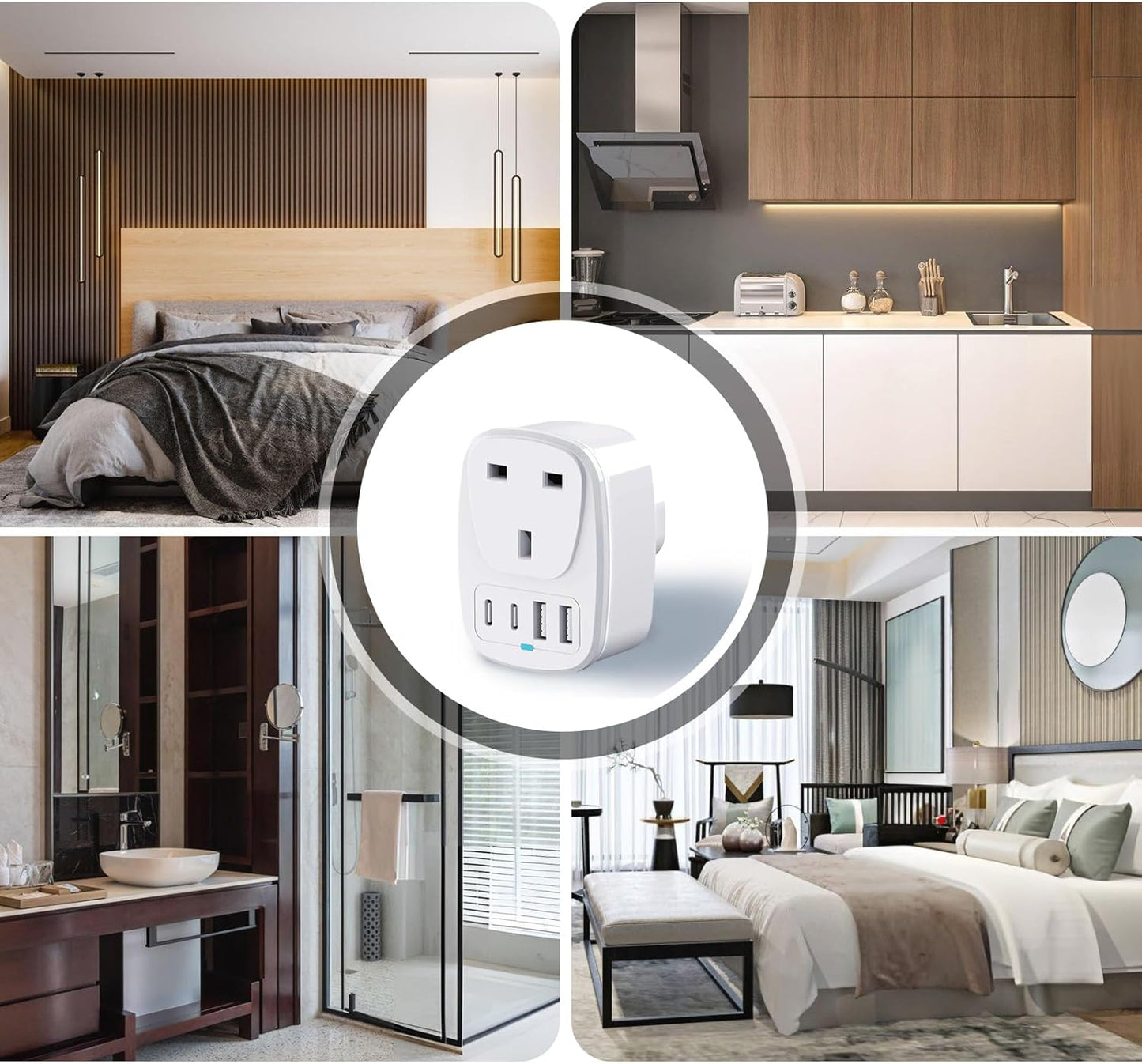 UK to European Plug Adapter, EU USB & USB C Travel Adaptor for Germany,France,Turkey,Spain,Greece,Poland,Egypt,Portugal,Crotia,Iceland, 5 in 1 UK to Europe Power Plugs with 2 USB & 2 USBC Ports