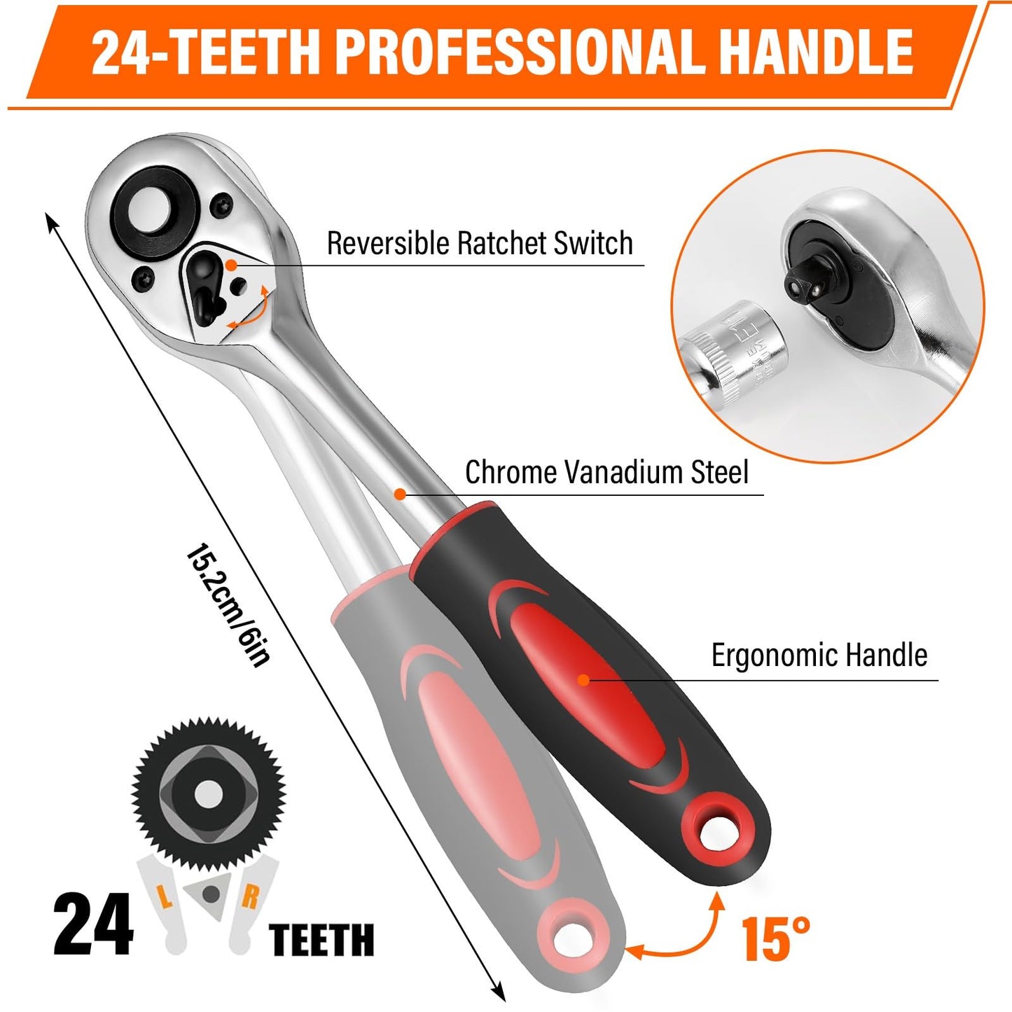 Takezuaa 46 Pieces Socket Wrench Set,Drive Ratchet Wrench Bits & Driver,with Flexible Extension Rods,Quick Release Reversible Ratchet,Spanner Sets with Storage Case