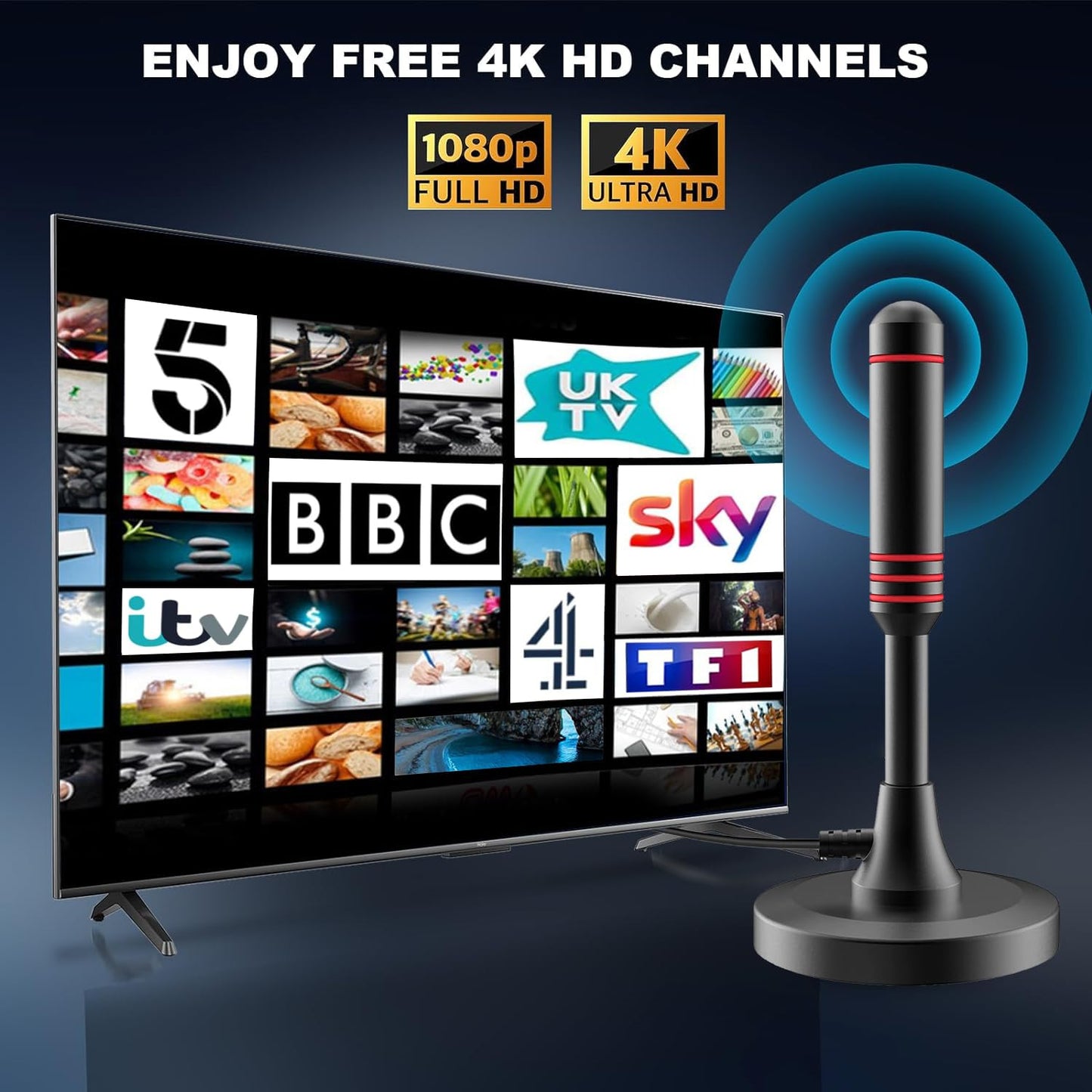 2025 Newest TV Aerial - Indoor TV Aerial for Smart TV with Signal Booster - Digital TV Aerial for Freeview TV 600 Miles Long Range Support 4K 1080P -With Magnetic Base / 16.5FT Coax Cable