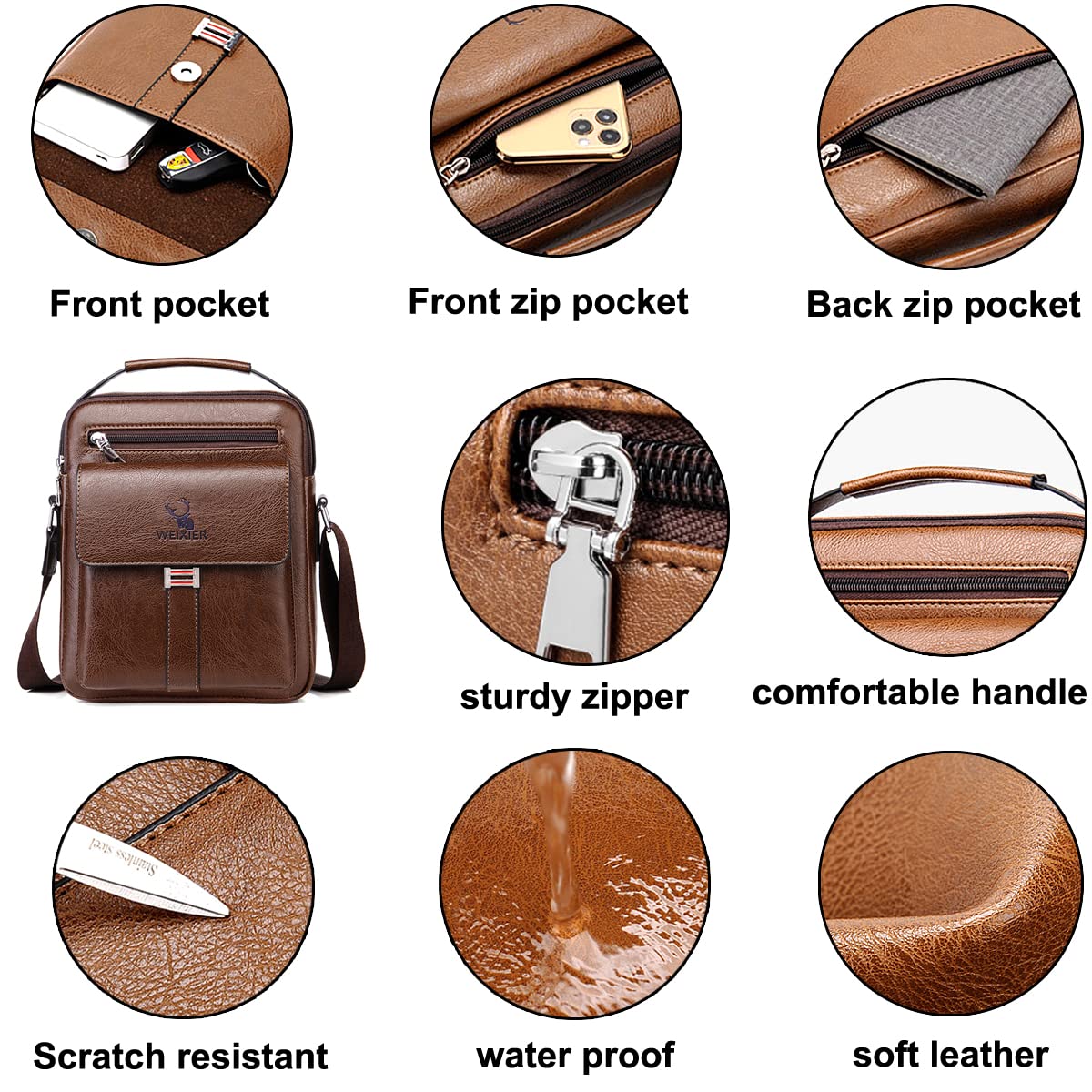 A-QMZL Men's Shoulder Bag Leather Business Travel Daily Use (dark brown)