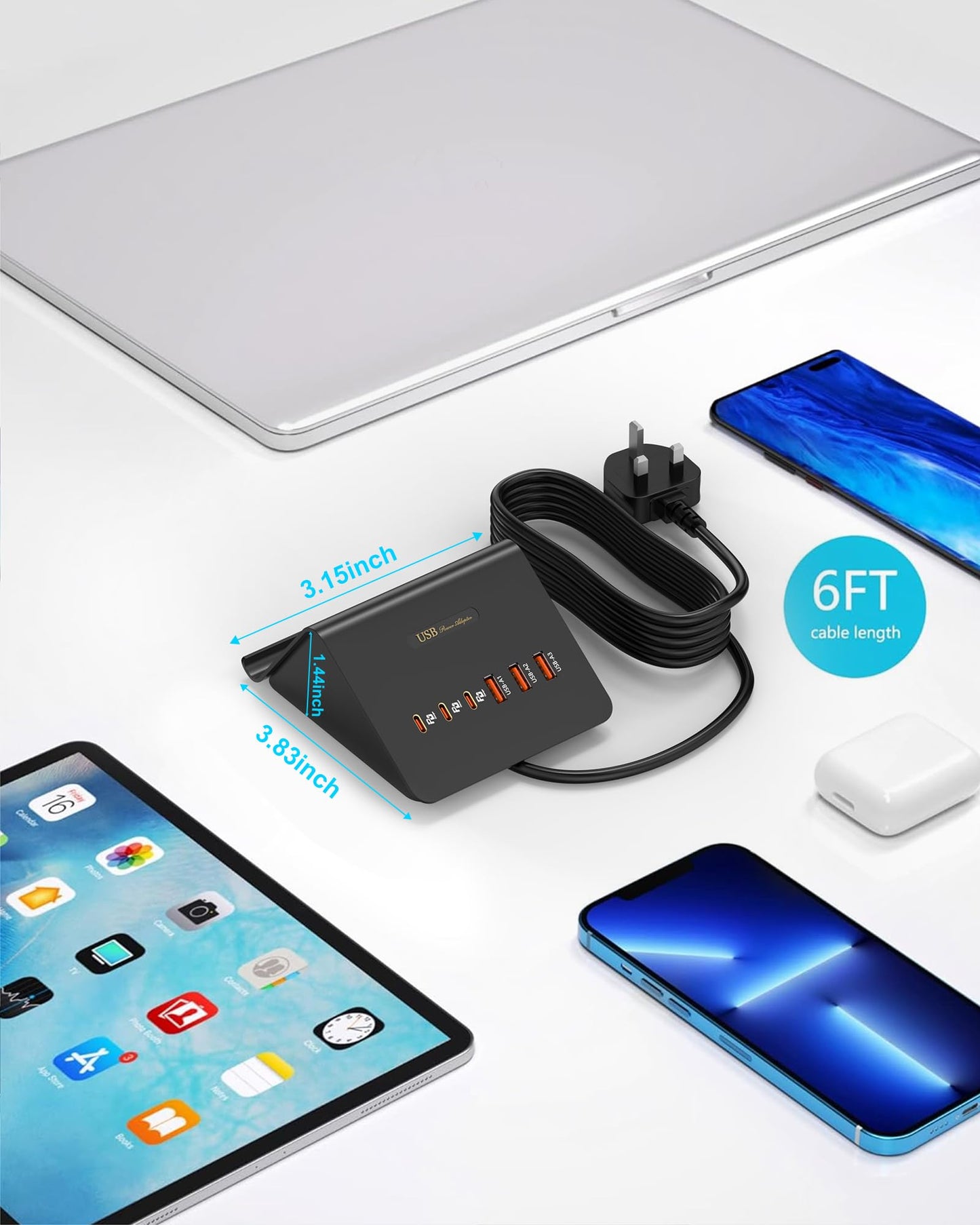 Qurzou USB Charging Station 25W USB Fast Charger Plug,Multi USB Wall Charger for iPhone 15/14/13/12,Samsung Galaxy S23/S22/S21,Android etc