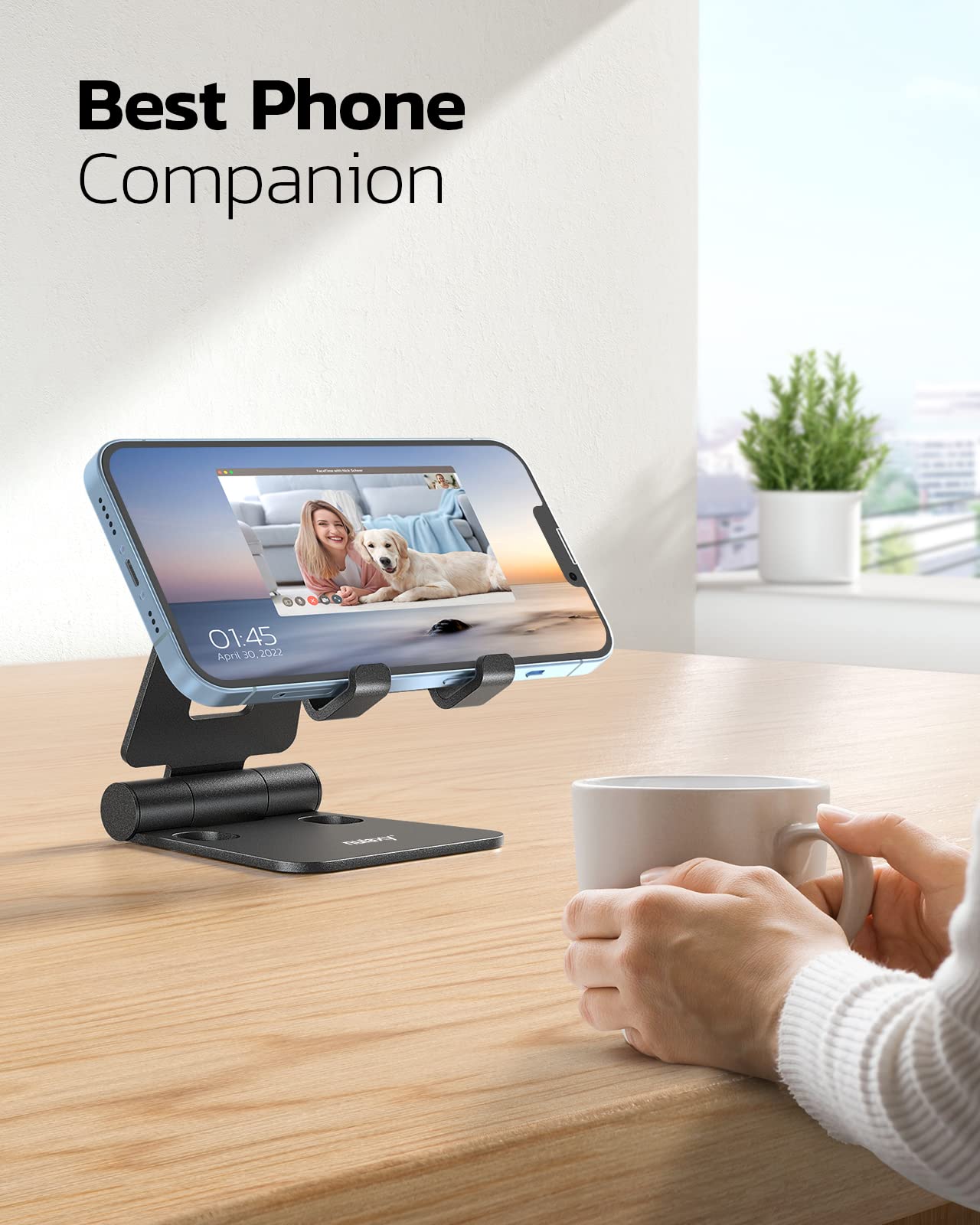 NULAXY Phone Stand, Fully Foldable Angle Height Adjustable Mobile Phone Holder Stand Dock Aluminum Desk Compatible with iPhone 15 14 13 12 11 Pro Max, HUAWEI, Galaxy, All Phones