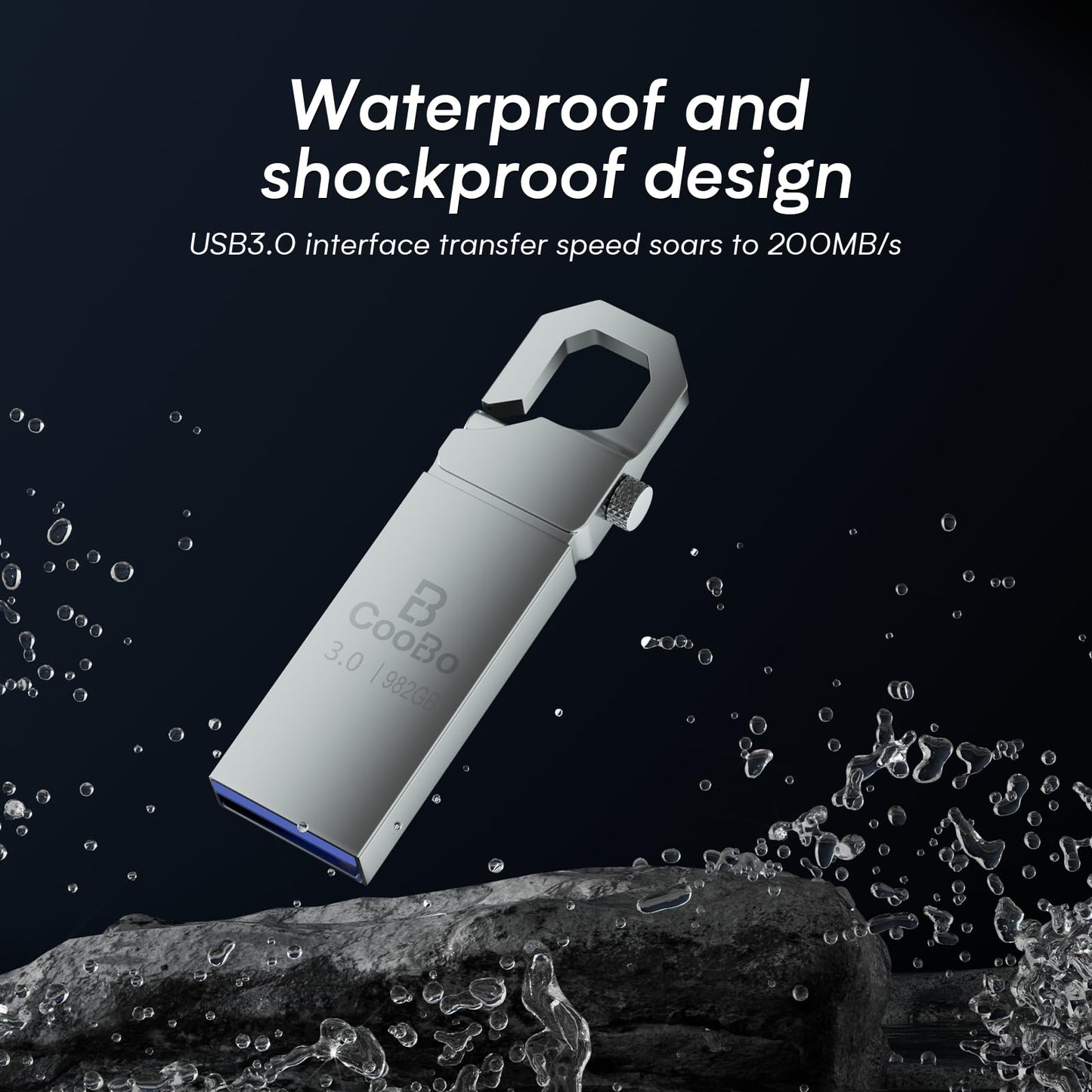 CooBo USB 3.0 Flash Drive - 982GB: Rugged, Waterproof, Metal, High-speed Transfer, Safe and Stable, Perfect for Laptops, Computers, Tablet