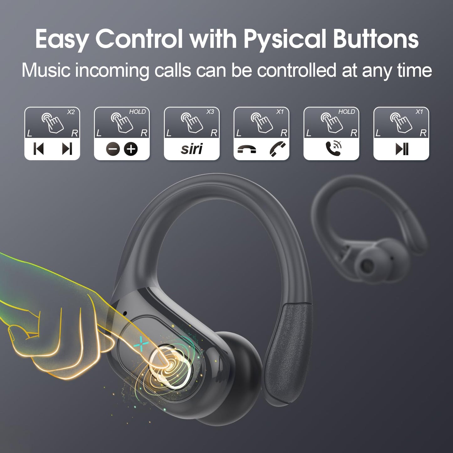 STECEi Wireless Earbuds β 75H Bluetooth 5.4 Earphones with ENC Noise Cancelling Mics, HiFi Stereo Sound, Earhooks, IP7 Waterproof for Running, Gym & Sports (Black)