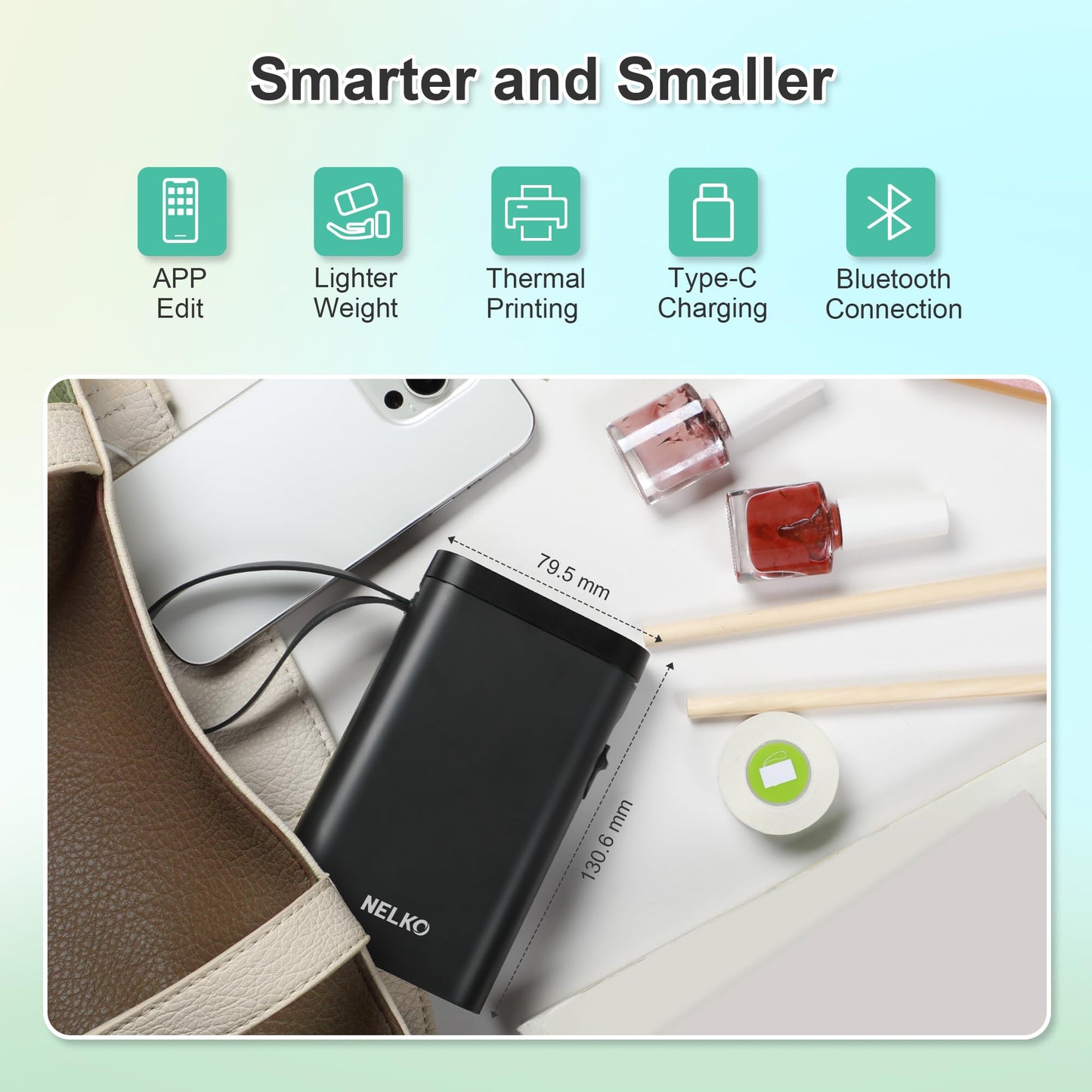 Nelko Label Maker Machine P21 – Bluetooth Portable Label Printer with Tape, Mini Wireless Sticker Maker for Organizing, Barcode, Home & Office – White