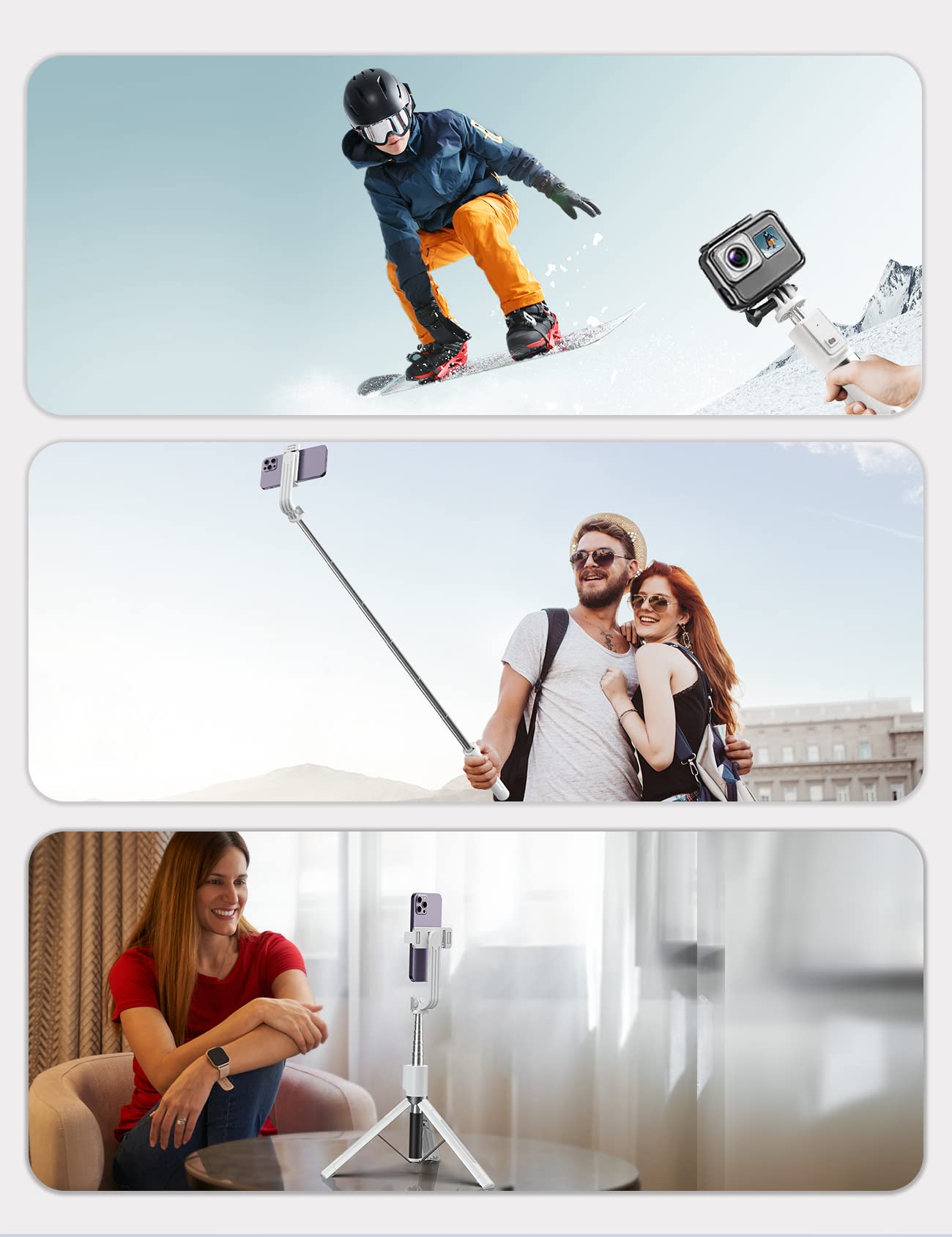 ANXRE Selfie Stick with Reinforced Tripod – 50” Extra Long Adjustable Phone Tripod with Detachable Wireless Remote, Compatible with iPhone & Samsung Smartphones
