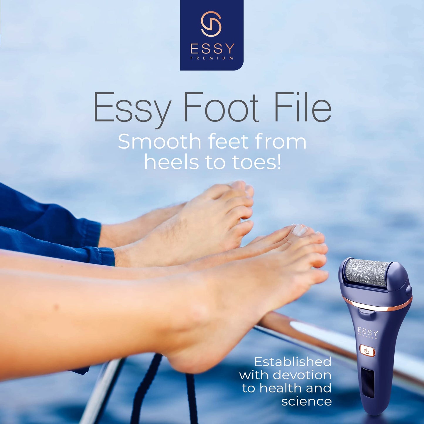 Essy Pedicure Electric Foot File – Rechargeable Callus Remover, Dead Skin Scraper with 5 Replacement Rollers for Smooth Feet