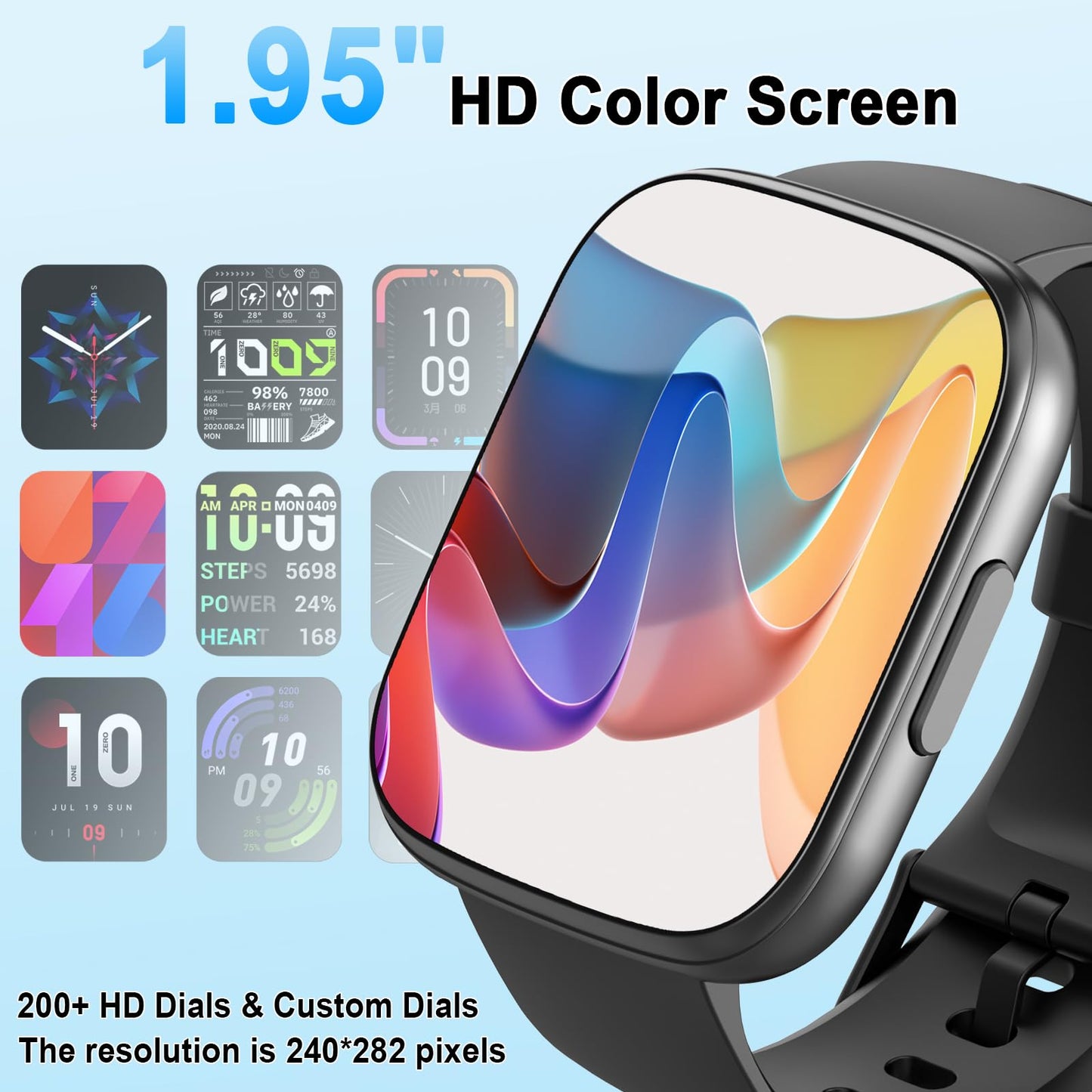 Smart Watch for Men & Women with Call Function, 1.95" HD Display, Heart Rate, SpO2, Sleep Tracker, 100+ Sports Modes, IP68 Waterproof Fitness Tracker for Android & iOS